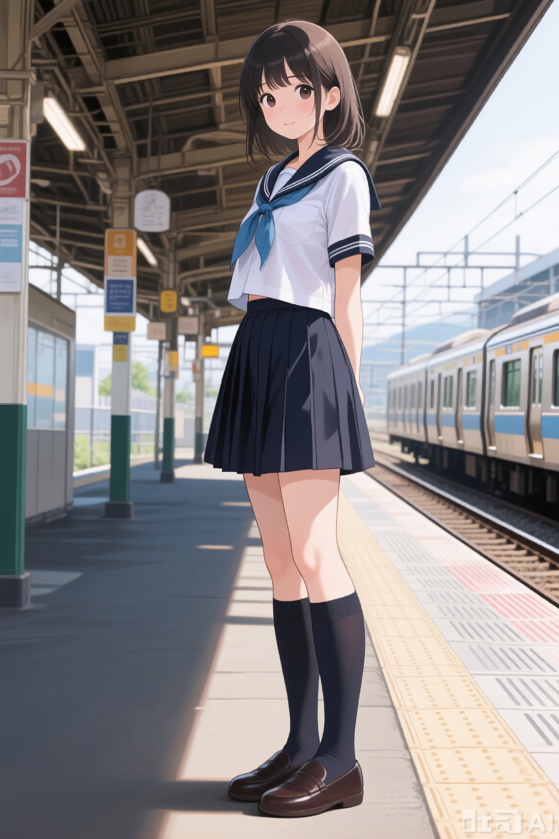 少女,校服,长袜,车站,细腻刻画