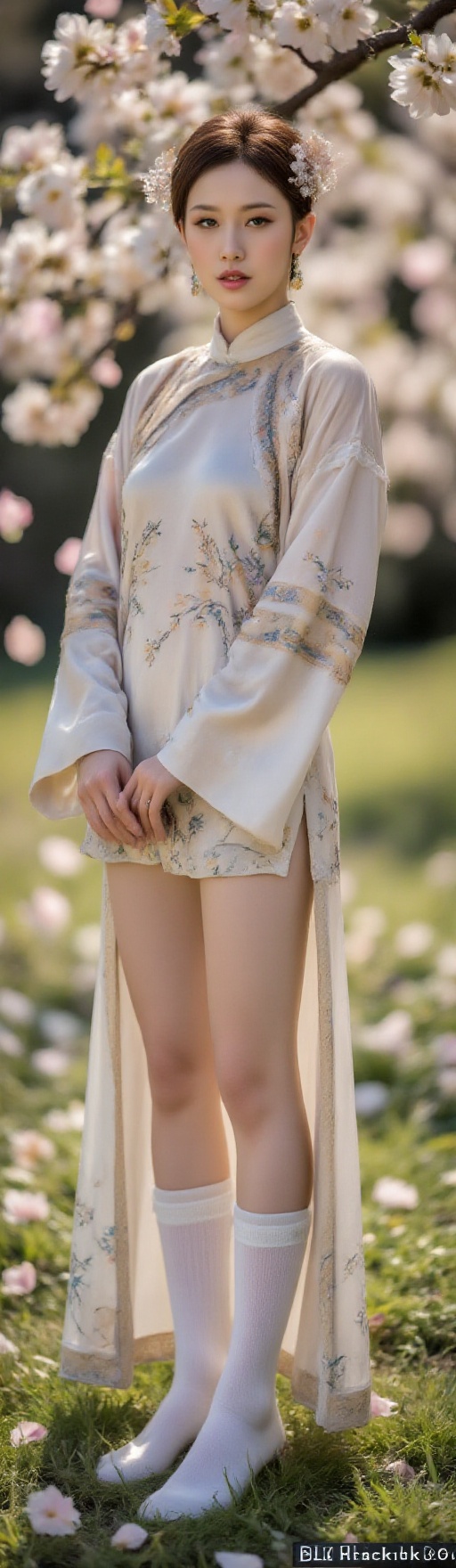 Top quality. Image content: A full-body portrait of a solitary young woman,  gazing at the viewer. She has a clean,  short...