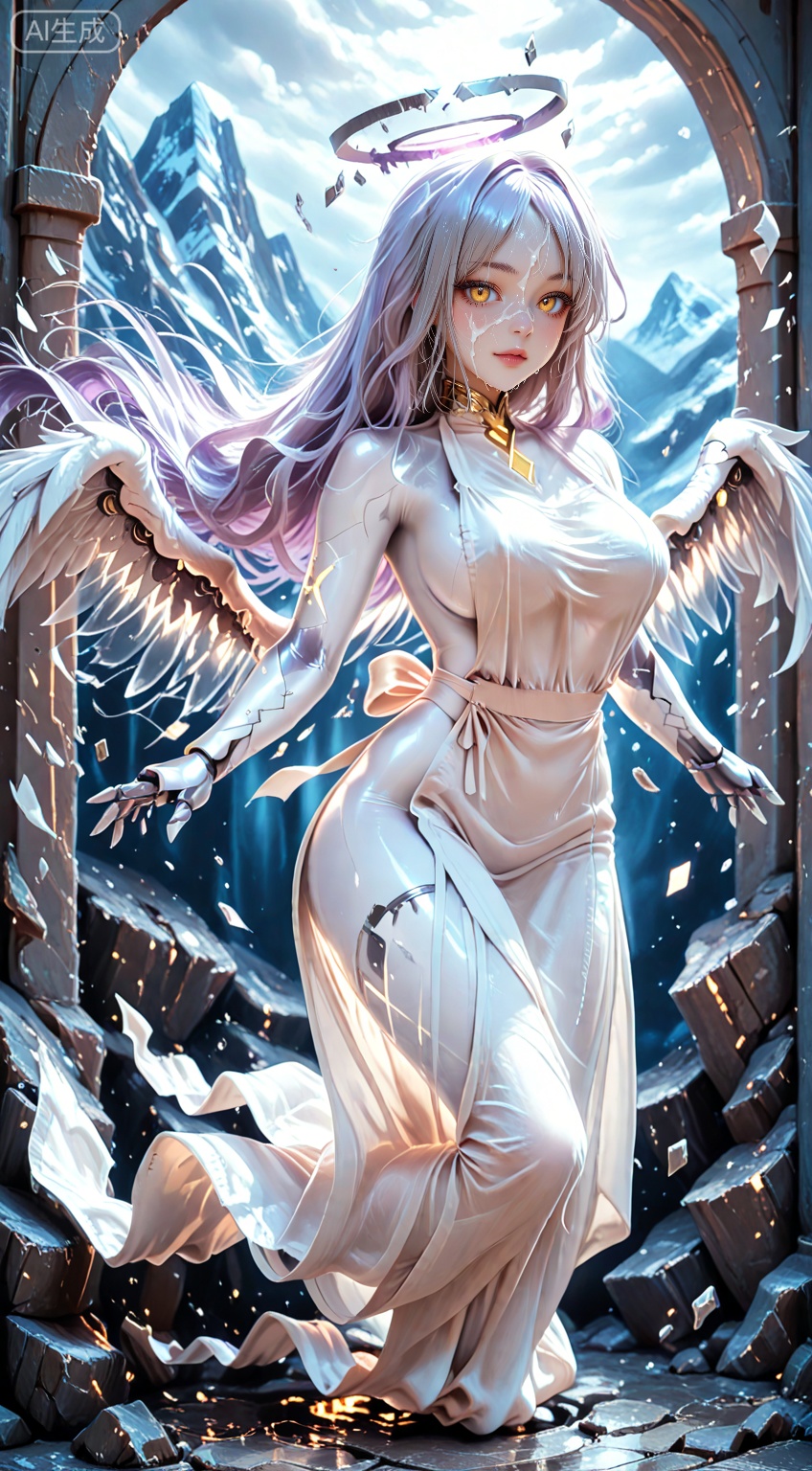 1girl,blue archive,-halo,:d,smile, long hair, purple hair, yellow eyes, angel's wings, BREAK (good anatomy:1.2)
Dreamweaver Aesthetics,Dreamweaver Aesthetics, Holographic digital art oil painting,silver and white,cool tone,hazy matte acidic particle texture image,three floating silver giant mechanical whales in the air,hollow mountain style,simple science fiction background,ittanmomenmge,ittanmomenmge, ghost, ghost tail, white skin, colored skin, see-through, floating, no hands, wind,Long hair, green eyes,white apron, naked apron