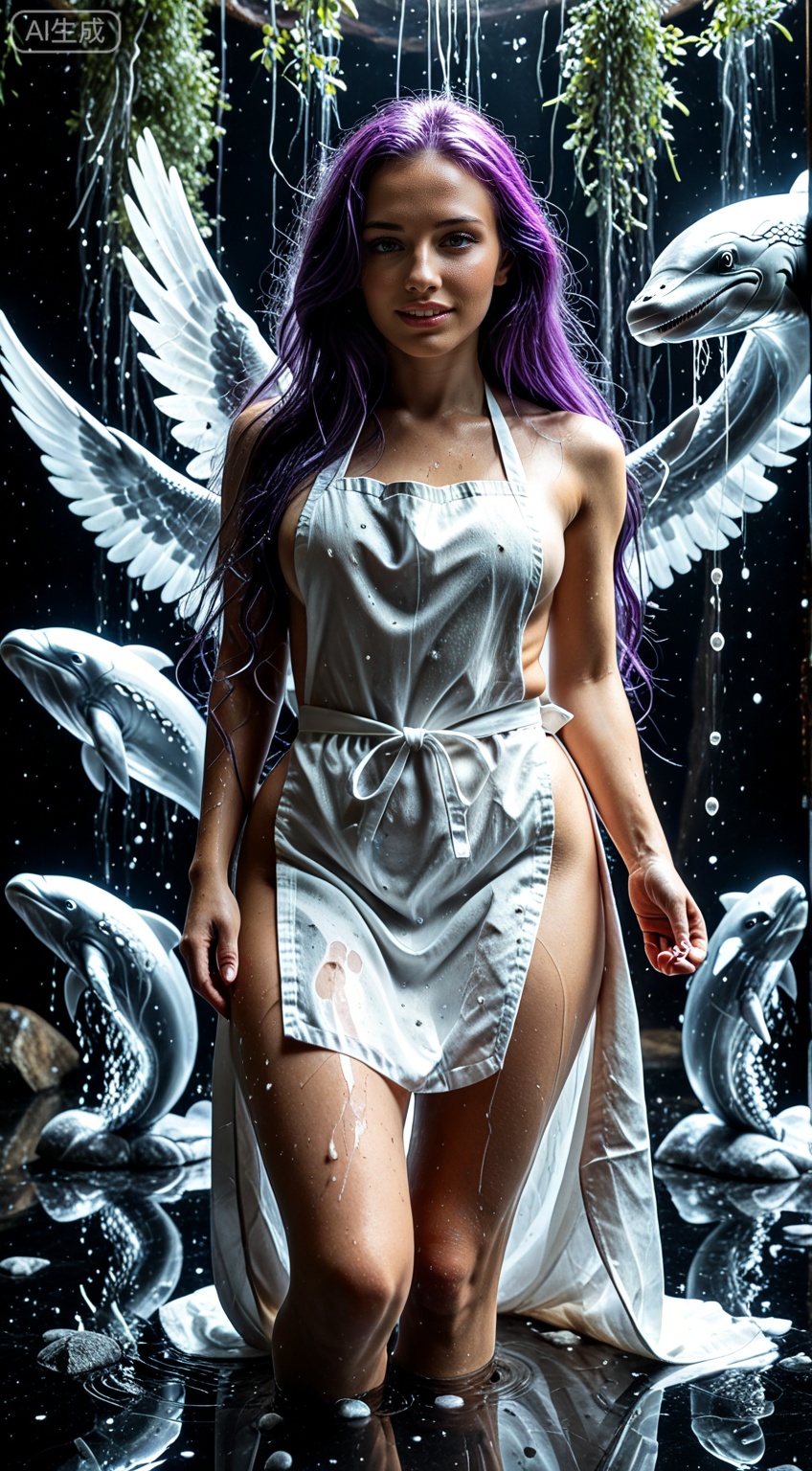 1girl,blue archive,-halo,:d,smile, long hair, purple hair, yellow eyes, angel's wings, BREAK (good anatomy:1.2)
Dreamweaver Aesthetics,Dreamweaver Aesthetics, Holographic digital art oil painting,silver and white,cool tone,hazy matte acidic particle texture image,three floating silver giant mechanical whales in the air,hollow mountain style,simple science fiction background,ittanmomenmge,ittanmomenmge, ghost, ghost tail, white skin, colored skin, see-through, floating, no hands, wind,Long hair, green eyes,white apron, naked apron