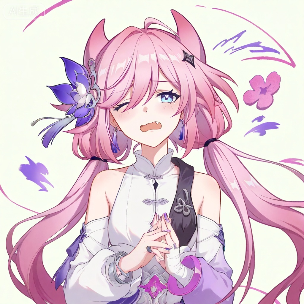 masterpiece, best quality,solo,((white background:1.2)),simple background,
looking at viewer,copyright name,character name,official alternate costume,chinese text,game_cg_style,honkai_style
fu hua