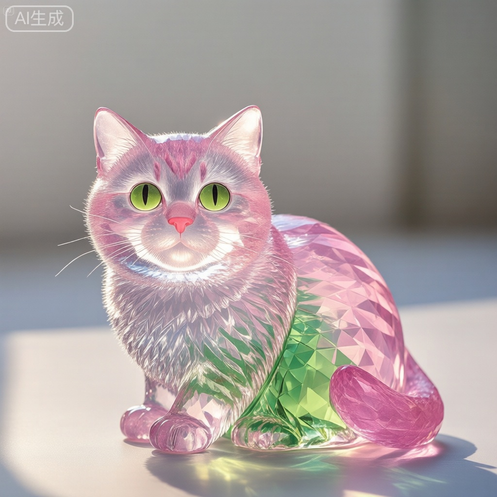 晶莹剔透的一只猫咪,水晶工艺