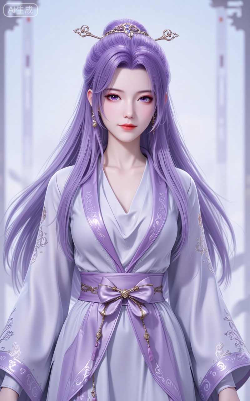 1girl, solo, long hair, looking at viewer, hair ornament, long sleeves, dress, purple eyes, upper body, purple hair, hair bun, chinese clothes,
yunxiaoxianzi,lvjing,baoshi