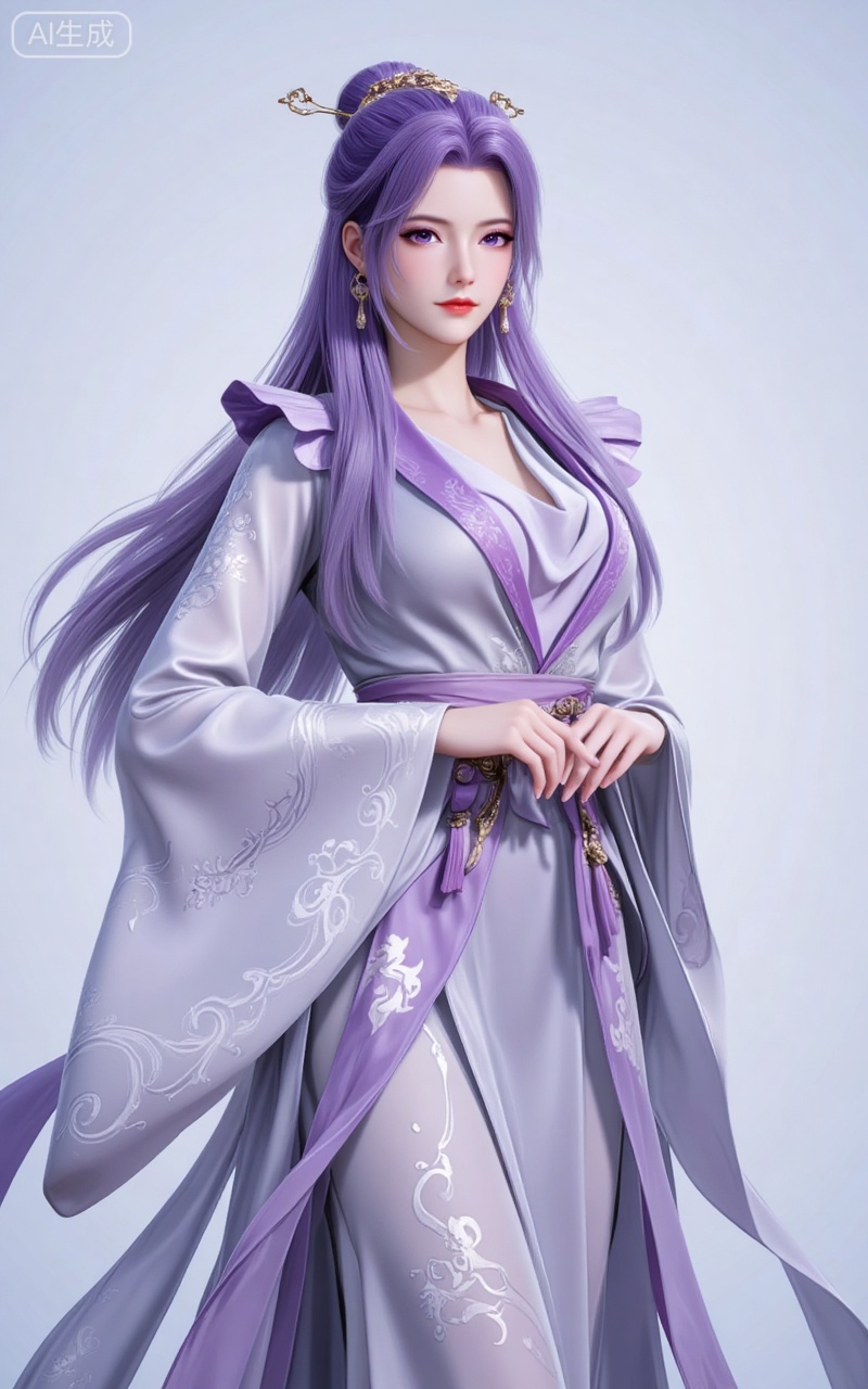 1girl, solo, long hair, looking at viewer, hair ornament, long sleeves, dress, purple eyes, upper body, purple hair, hair bun, chinese clothes,
yunxiaoxianzi,lvjing,baoshi