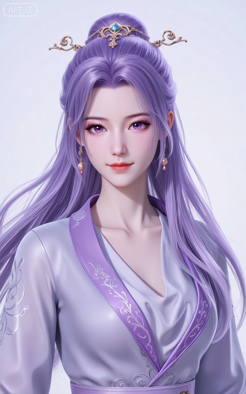 1girl, solo, long hair, looking at viewer, hair ornament, long sleeves, dress, purple eyes, upper body, purple hair, hair bun, chinese clothes,
yunxiaoxianzi,lvjing,baoshi