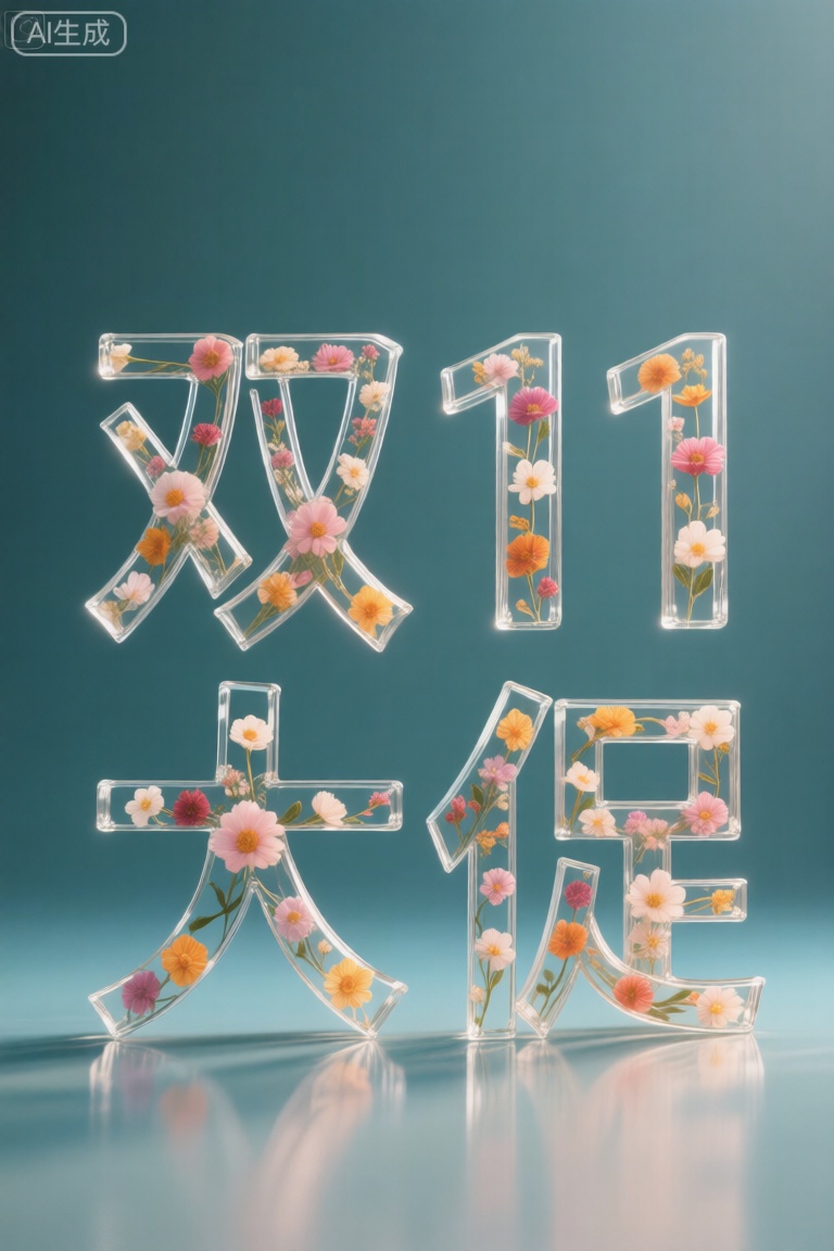 玻璃生花文字"双11 大促",竖排
