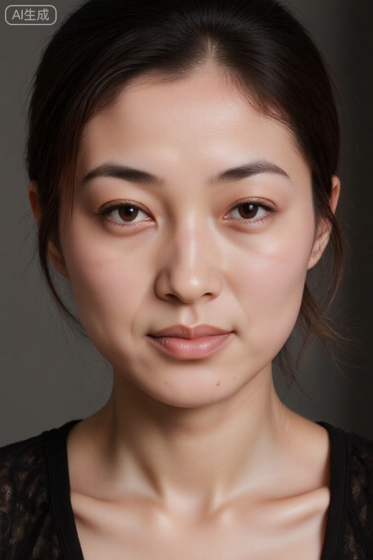 Exquisite short-wave hairstyle, light makeup (clear base makeup + light brown eye shadow + slender eyelashes + natural nude lip gloss), side light creates a three-dimensional contour on the face, a dark gray solid background, film texture and delicate skin as smooth as silk. A minimalist magazine cover portrait shot with Sony A7R IV, 85mm f/1.4 lens, ISO 100, shutter 1/200s, aperture f/2.0, combined with natural light and reflector fill light.