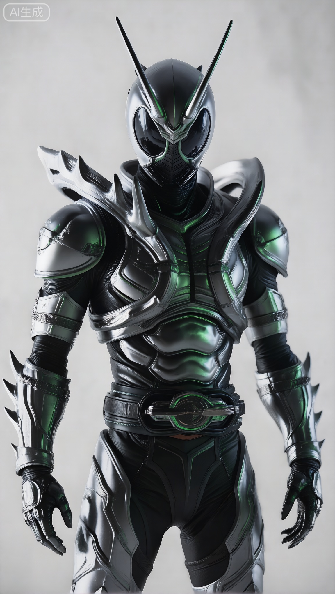 solo, 1boy, full body, male focus, belt, armor, bodysuit, helmet, antennae, tokusatsu