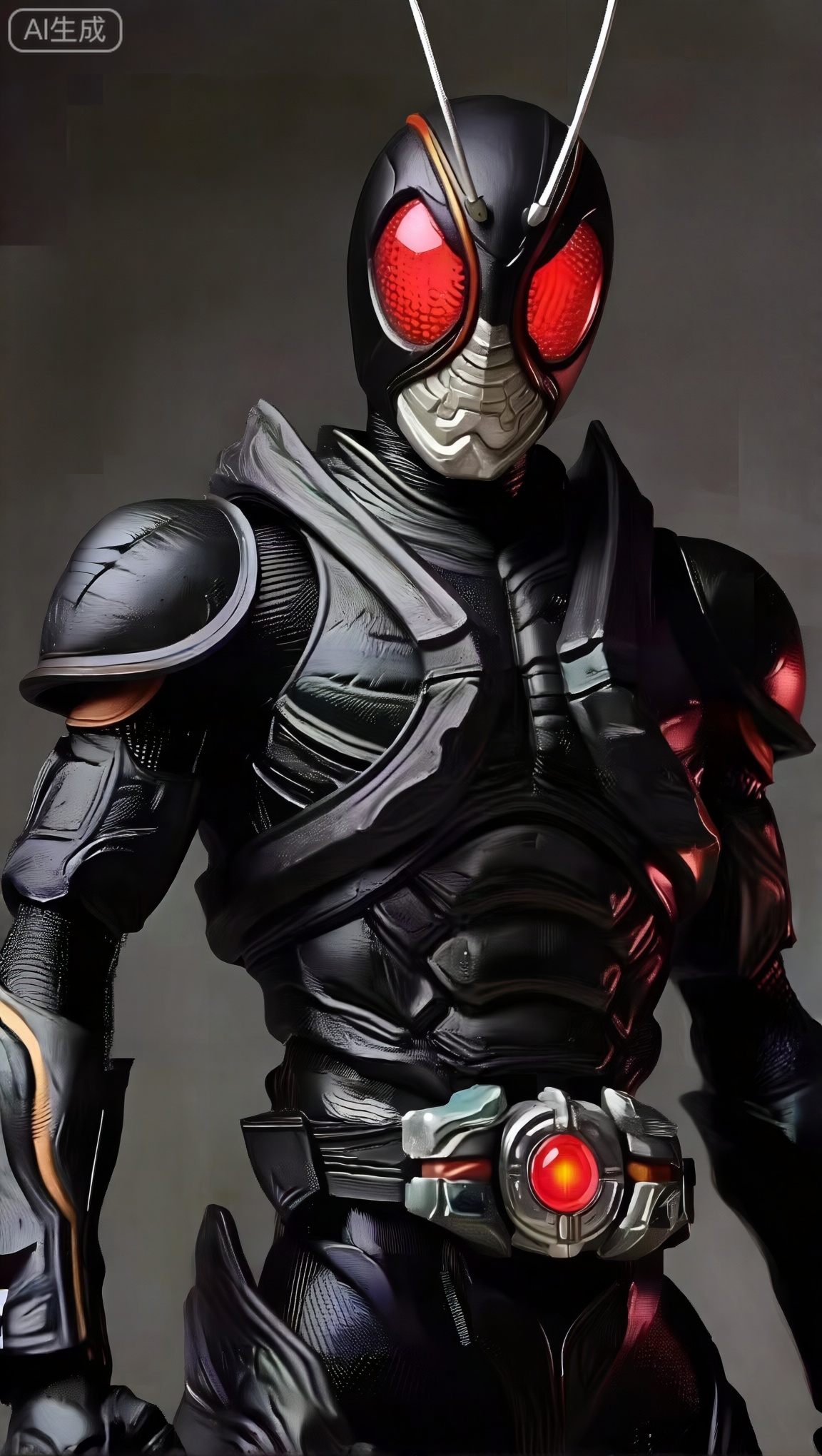 solo, looking at viewer, red eyes, 1boy, upper body, weapon, male focus, armor, bodysuit, tokusatsu