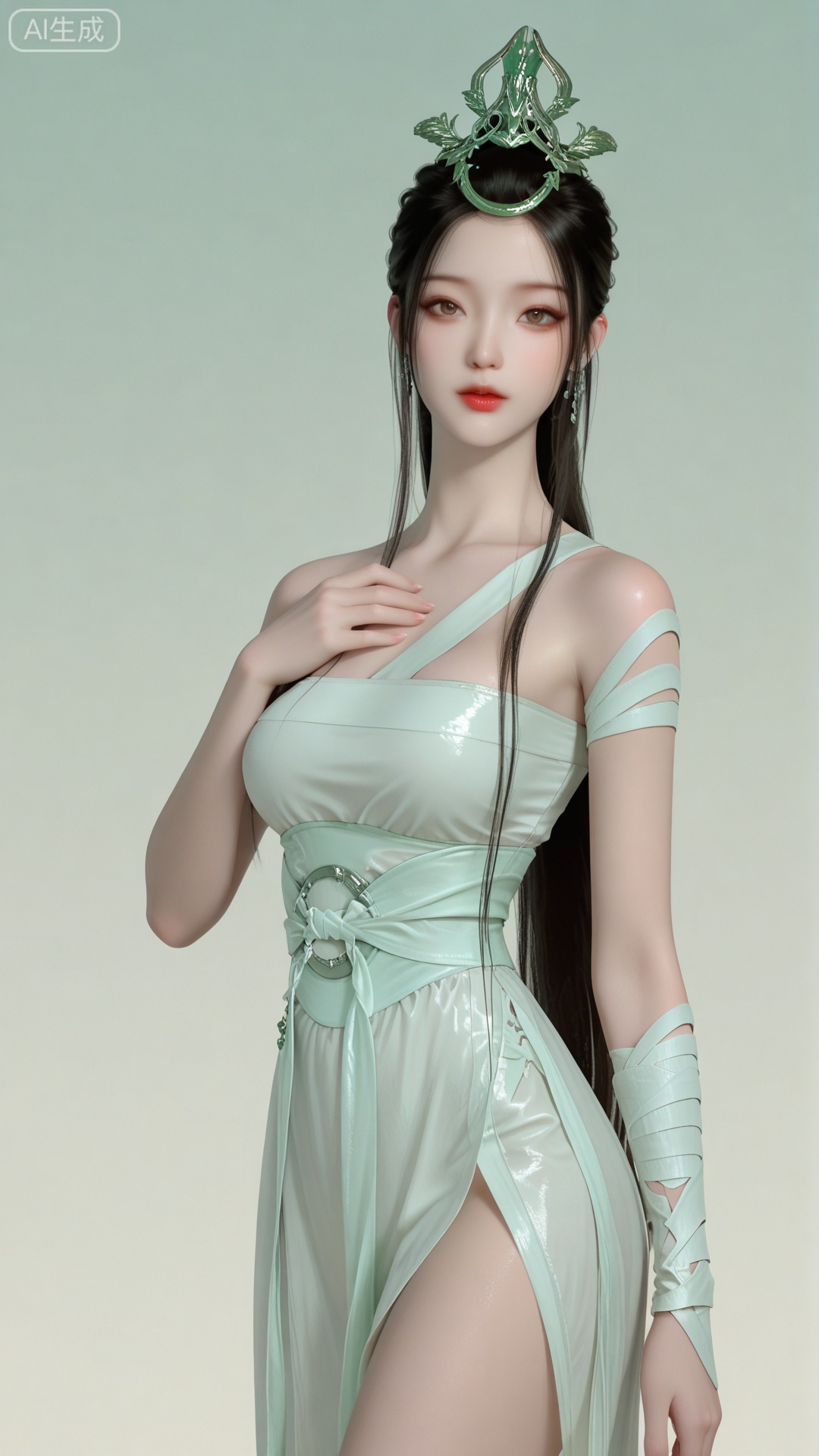 1girl, hanfu, chinese_clothes, solo, exquisite skin, cowboy_shot, looking at viewer, even illumination, very awa, Gradient background,