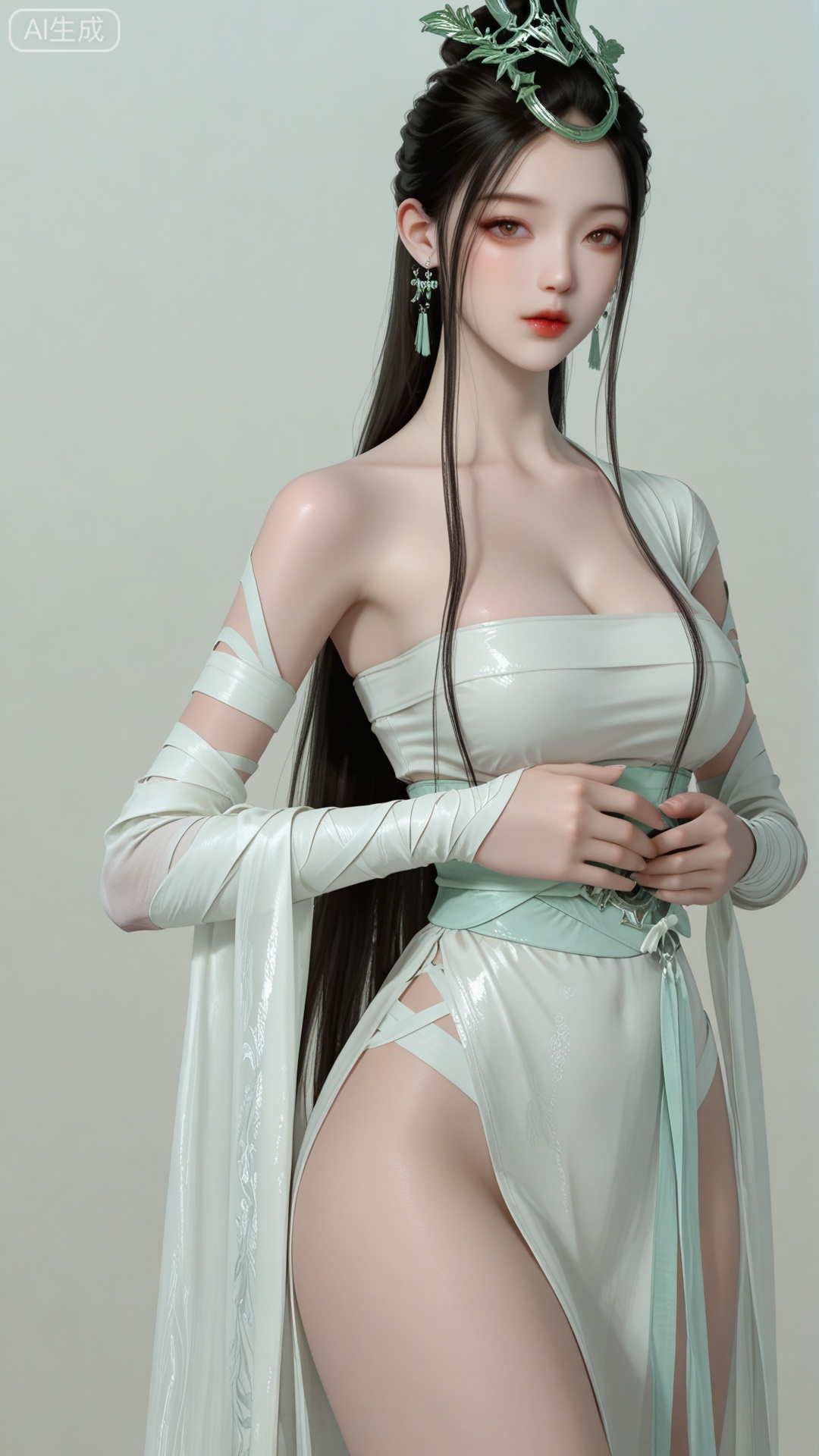 1girl, hanfu, chinese_clothes, solo, exquisite skin, cowboy_shot, looking at viewer, even illumination, very awa, Gradient background,