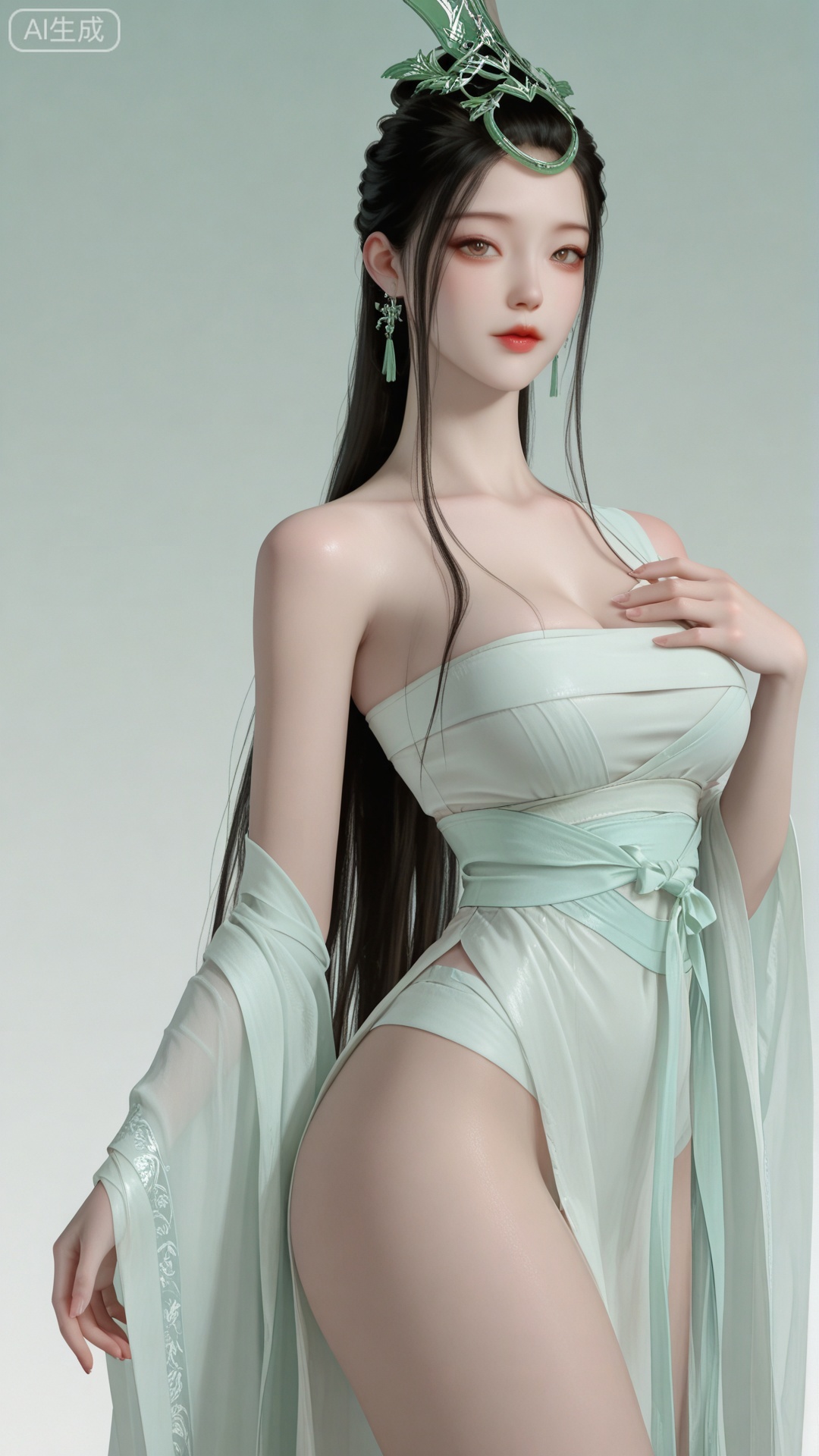 1girl, hanfu, solo, exquisite skin, cowboy_shot, looking at viewer, even illumination, very awa, Gradient background,