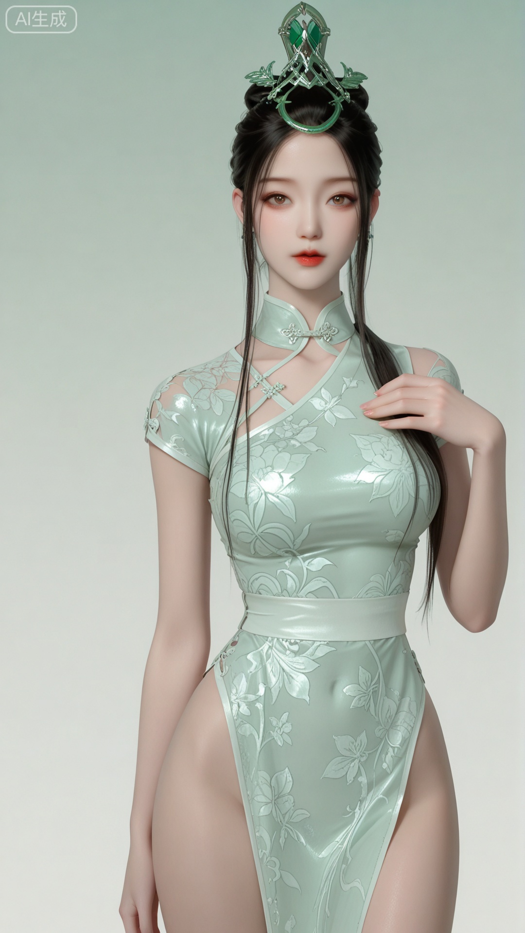 1girl, chinese_clothes, solo, exquisite skin, cowboy_shot, looking at viewer, even illumination, very awa, Gradient background,