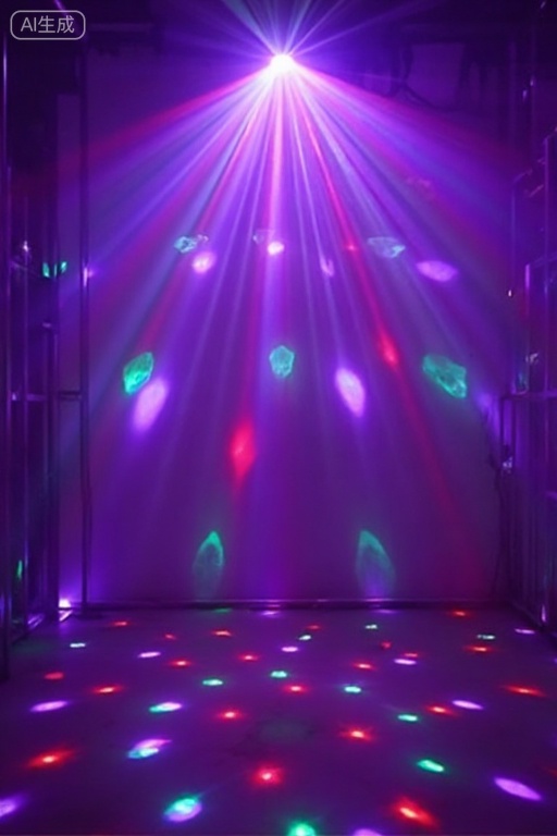 On the roof, a round laser light turns and gives off colorful light.*1.5. and the light outlines her smooth skin and delicate facial features. Pointed high heels, long legs, super wide-angle lens. 32K ultra-high definition image quality,The laser light overhead emits colorful lasers.
