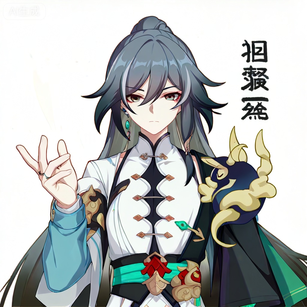 masterpiece, best quality,solo,((white background:1.2)),simple background,,full body
looking at viewer,,fu_hua,copyright name,character name,official alternate costume,chinese text,game_cg_style,honkai_style,logo,pose,standing