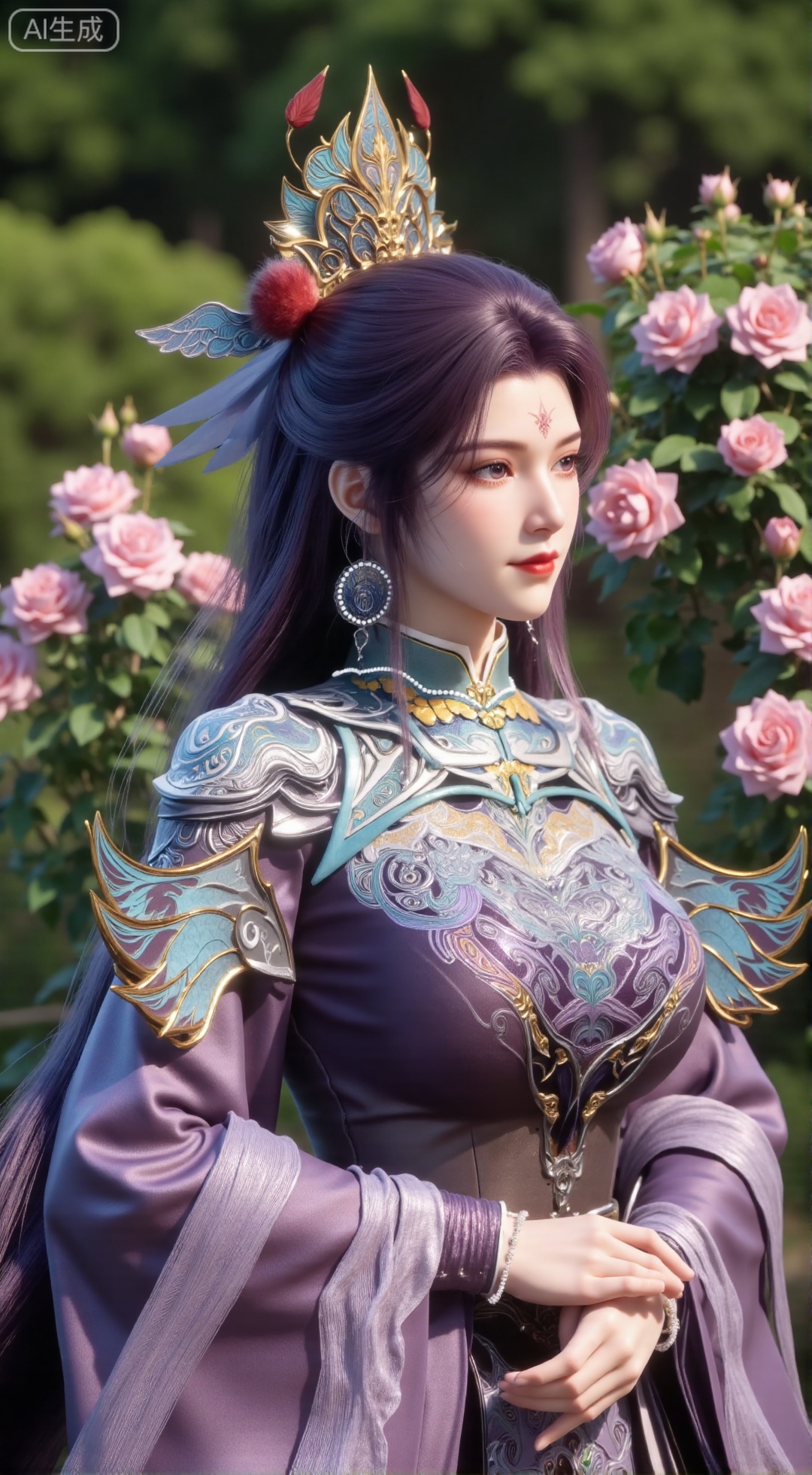 (masterpiece:1.2),best quality,,A woman adorned in traditional Chinese attire,( dress,black long hair),featuring a flowing robe with intricate embroidery and floral accents. A garden filled with pink roses and lush greenery. Soft pastel hues of white,blue,and green,creating a serene atmosphere. Photorealistic photography.,(huge breasts:2.99),(full breasts:2.99),,,Xbigbreasts,XbaifengsongyuYH,XzhouzimoH,XliancangH,XmupeilingHongyi,XyinyueX3,Xmaoyibaizhequn,XpikaqiuTX,XmupeulingHY3,XmupeulingHY2,XtangwutongXnb,Xyinyangjiaoshengnv,XsiyouyouYH