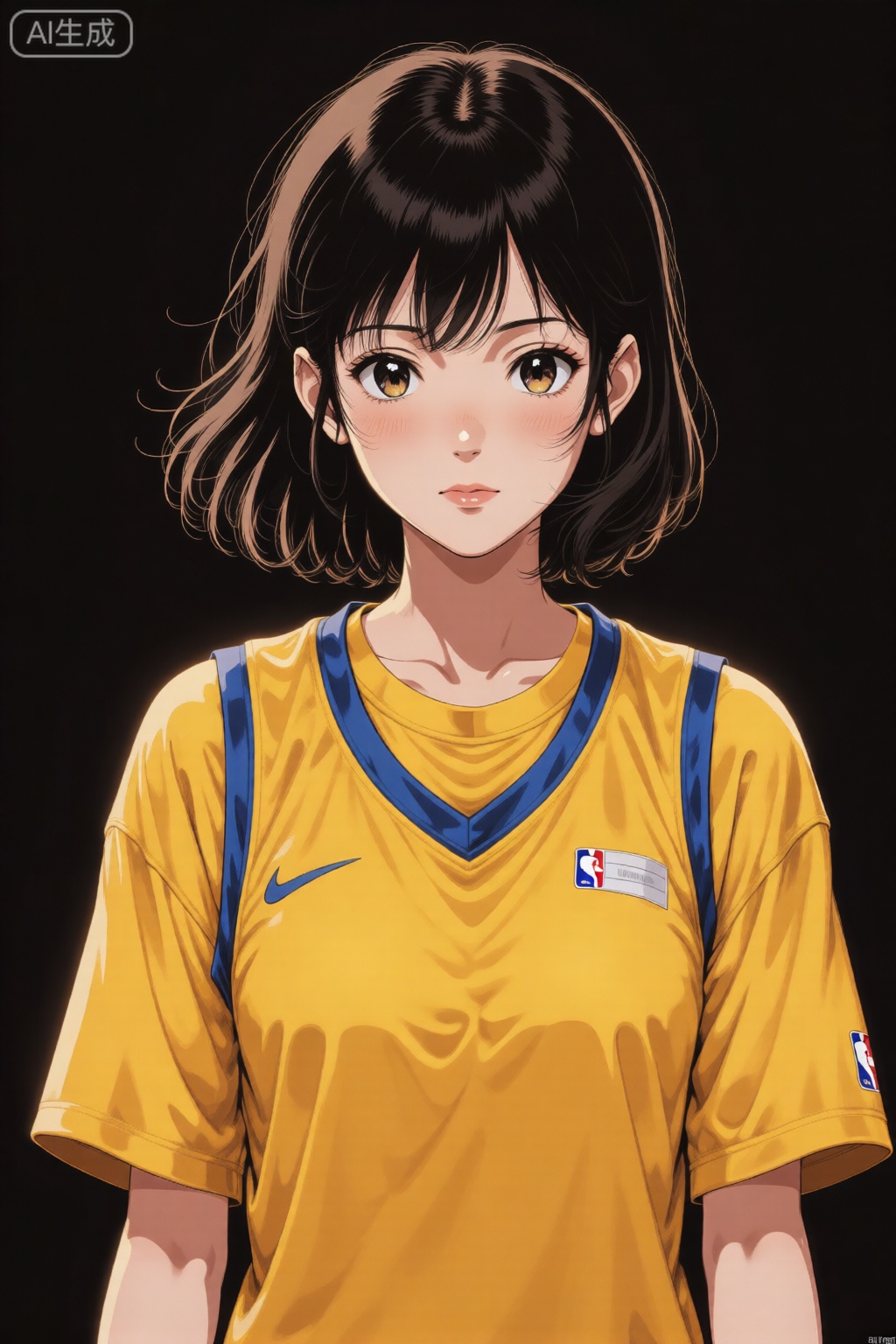 杰作,最佳品质,1个女孩,独奏,上身,黄色衬衫,篮球服,三木,