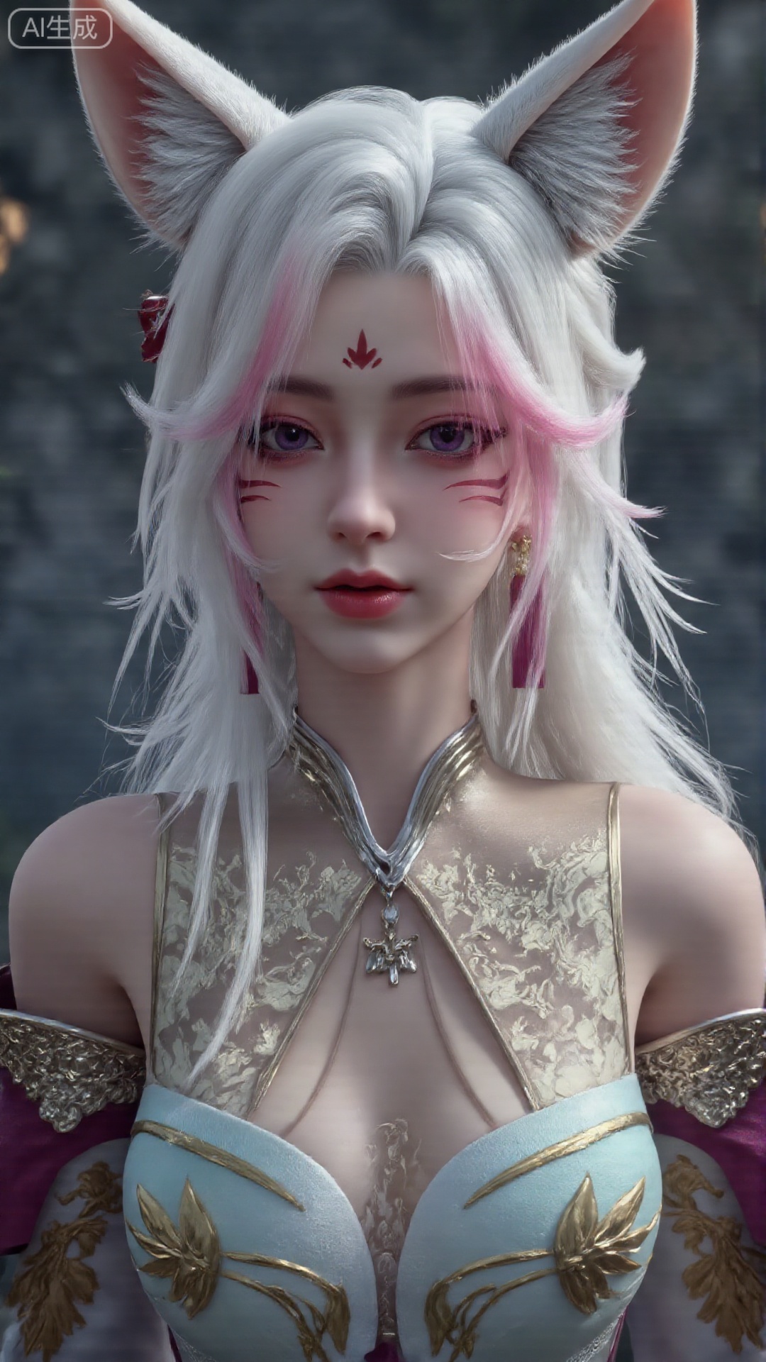 1girl, white hair, solo, animal_ears, long hair, perfect body, scenery, sharp focus, best quality, masterpiece, detailed outfit, illustration, perfect eyes, finely detailed beautiful anime eyes, realistic skin, intricate details, best lighting, depth of field, ultra high resolution, sitting