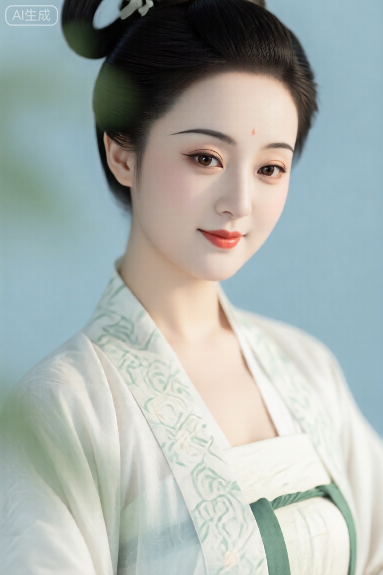 ,唐韵,精致的五官,丹凤眼,温柔浅笑,媚惑妖娆,美人妲己,美人半身肖像,皮肤细腻光滑,妆容淡雅清新,突出自然美感。空灵的气氛,巧妙地捕捉情感,杰作,柔和,高分辨率,景深构图,层次32k高清蓝光。