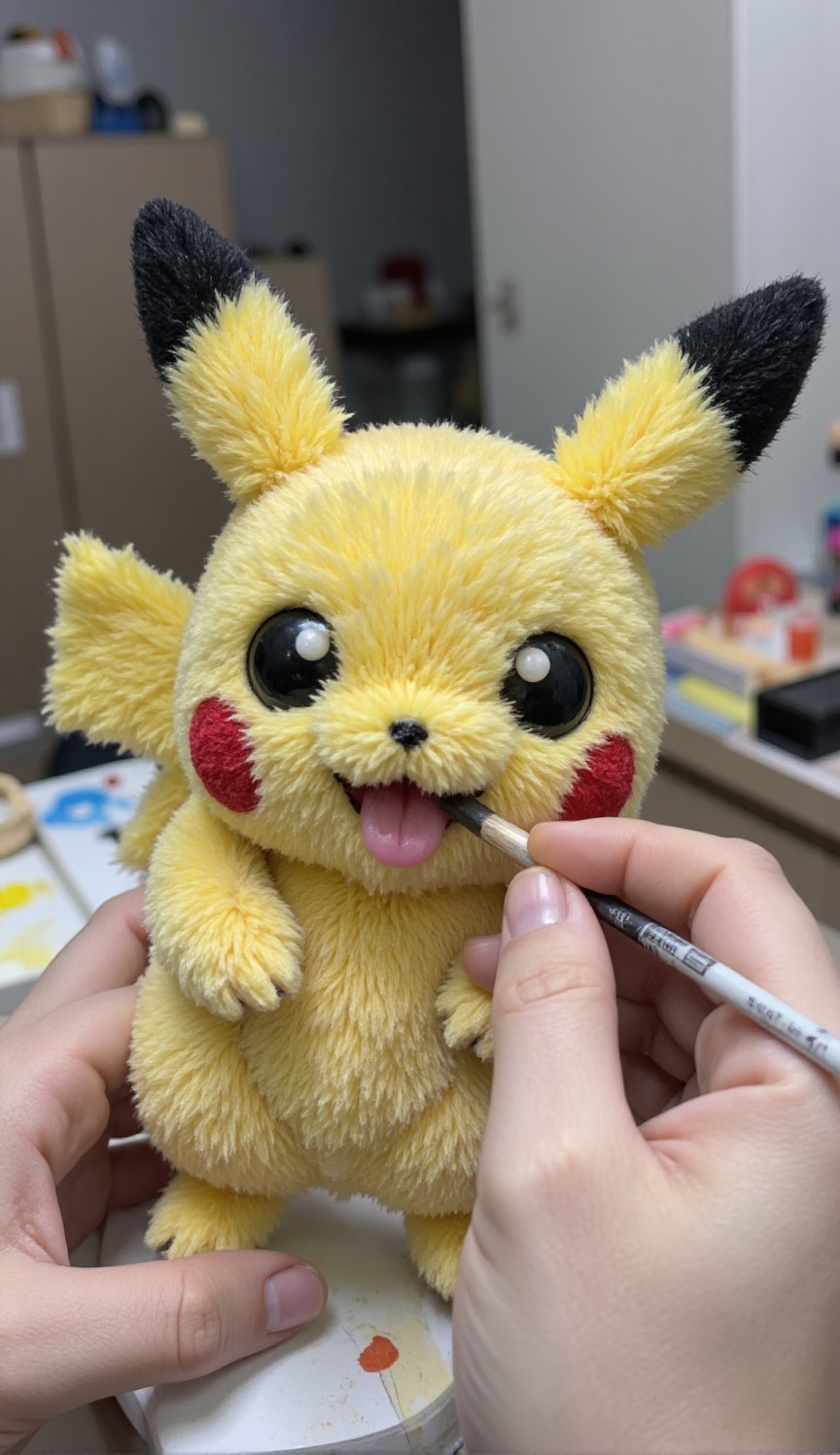 fluffy pikachu is painting an ironman action figure on Tensor.Art