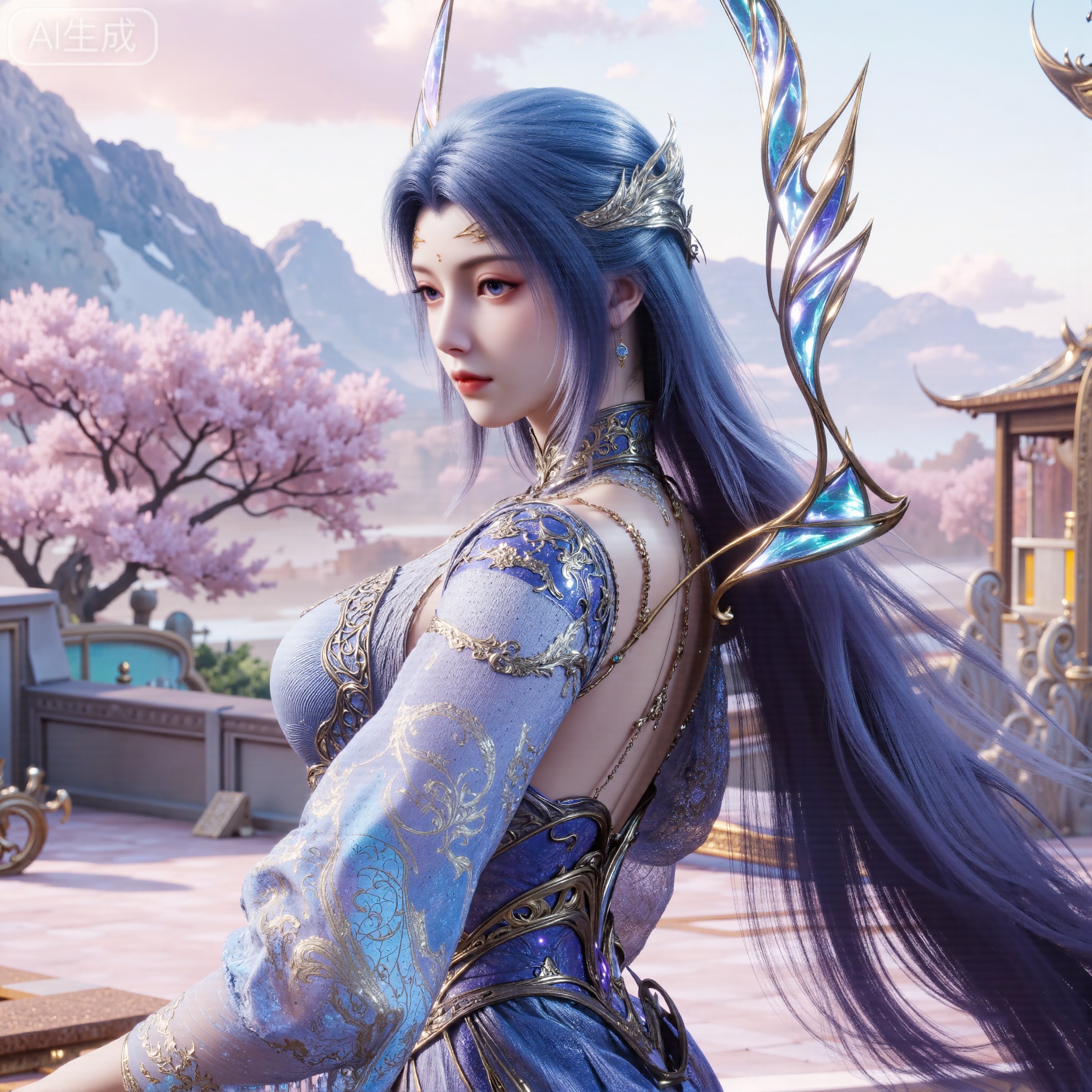  (masterpiece, best quality:1.2),1 girl, solo, long hair, hair accessories, clothing, long dress, jewelry, upper body, earrings. Background is outdoor, sky, clouds, water, trees, architecture, landscape, lantern, mountain, dragon, architecture, bridge, east Asian architecture, fog, pagoda,,(huge breasts:2.99),(full breasts:2.99),,XbaifengsongyuYH,Xbigbreasts,Xyehuiling,XtangwutongXnb,Xyinyangjiaoshengnv,XmupeilingHongyi,XsiyouyouYH,XkejinnvdiHY,Xbaitianshi,XtangwutongXM,XnvgongjueNB,fantasy special effects