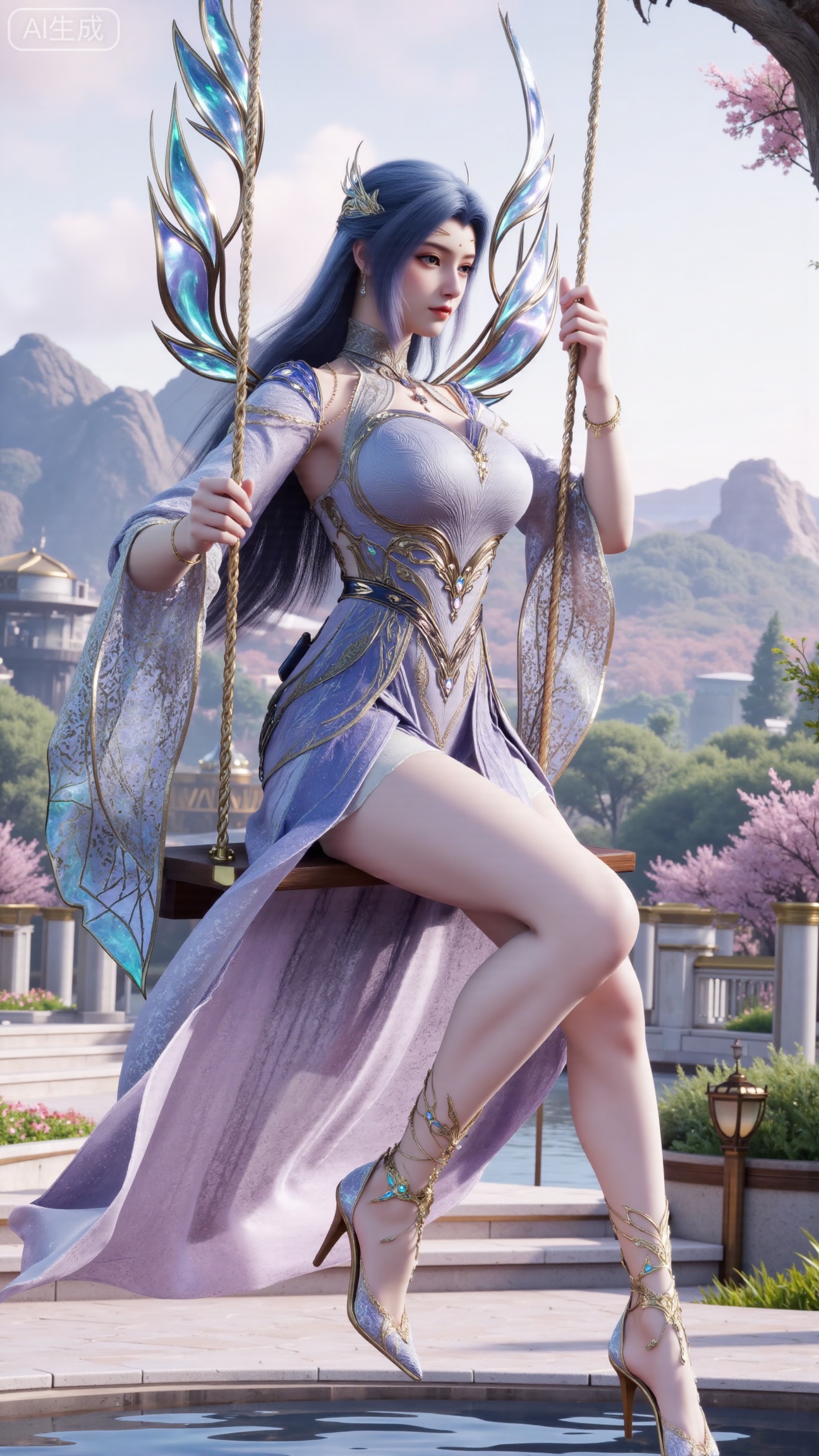 (masterpiece, top quality, best quality, official art, beautiful and aesthetic:1.2),Dynamic posture,(wings,Sitting on the swing:1.39),natural skin texture,(Milky skin:1.2),1gir,solo,Dress, (Long legs, perfect proportions:1.2),(Sakura, butterfly:1.29),(huge breasts:2.99),(full breasts:2.99),castle, waterfall, mountains in the distance,,Xbigbreasts,XbaifengsongyuYH,XzhouzimoH,XliancangH,XmupeilingHongyi,XyinyueX3,Xmaoyibaizhequn,XpikaqiuTX,XmupeulingHY3,XmupeulingHY2,XtangwutongXnb,Xyinyangjiaoshengnv,XsiyouyouYH,XnvgongjueNB,XtangwutongXM