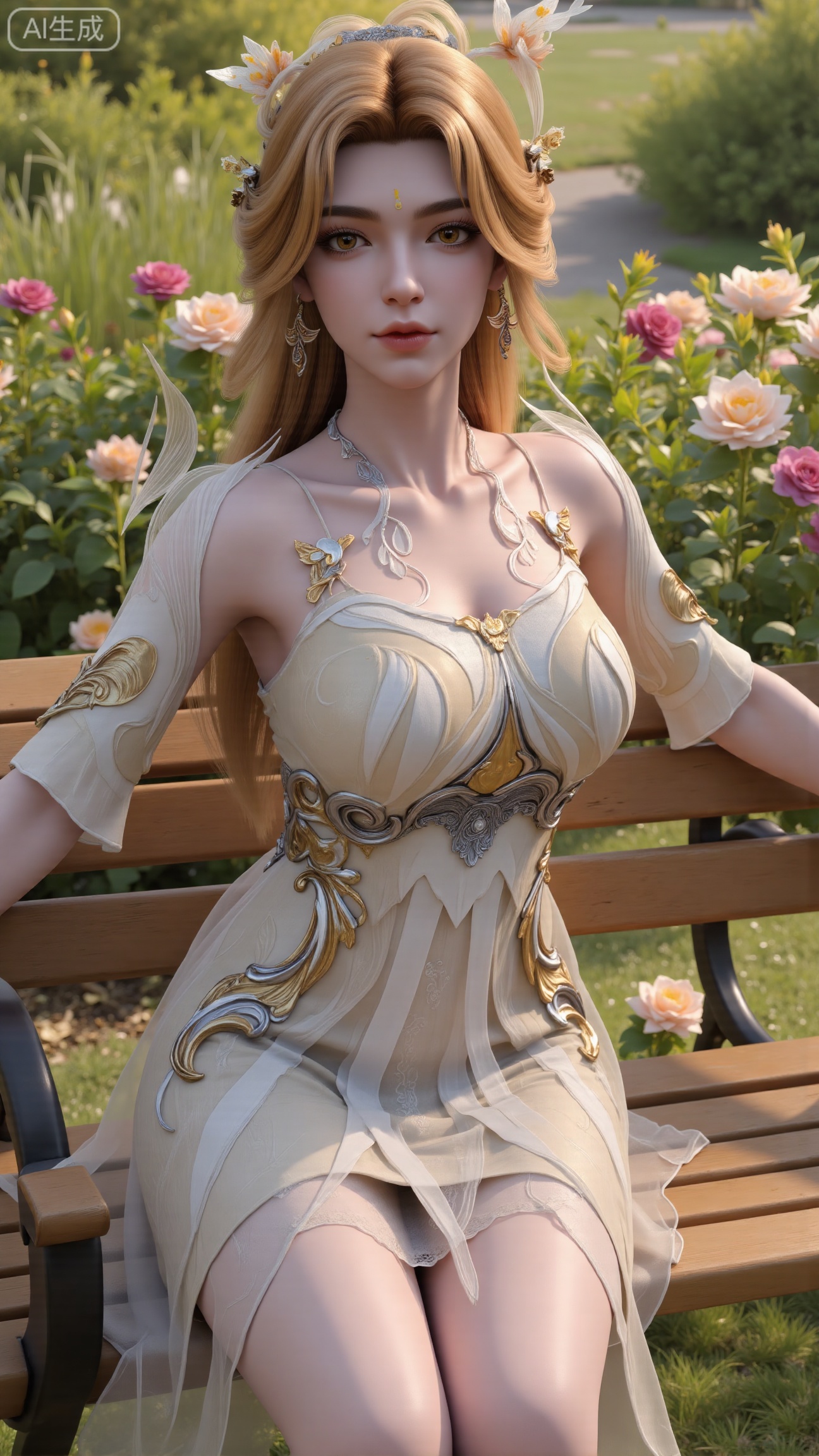  (masterpiece, best quality:1.2),A beauty ,(dress). Leaning on a garden bench filled with flowers,.Sunlight filters through the leaves onto her face, creating a lazy and gentle atmosphere, and her skirt sways softly in the breeze. 8K resolution, detailed texture of knitted fabric, lustrous pearl texture, vivid flower colors, soft natural light, Instagram - style filter texture.,(huge breasts:2.99),(full breasts:2.99),Xbigbreasts,XbaifengsongyuYH,XzhouzimoH,XliancangH,XmupeilingHongyi,XyinyueX3,Xmaoyibaizhequn,XpikaqiuTX,XmupeulingHY3,XmupeulingHY2,XtangwutongXnb,Xyinyangjiaoshengnv,XsiyouyouYH,XnvgongjueNB,XtangwutongXM,Xtantaizhangmen,XchuyueXM,XhuangjinhuanvziNB