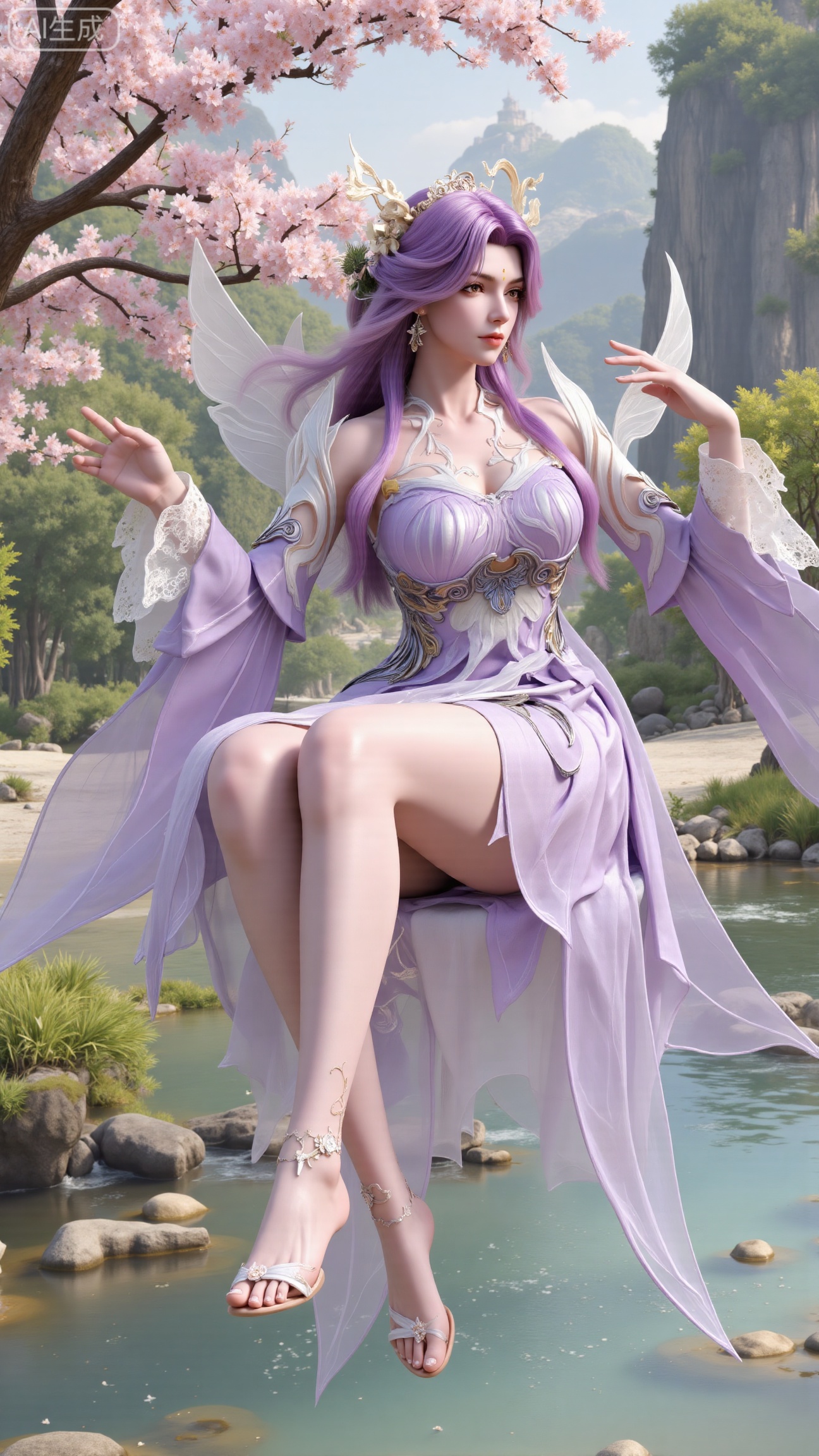 (masterpiece, top quality, best quality, official art, beautiful and aesthetic:1.2),Dynamic posture,(wings,Sitting on the swing:1.39),natural skin texture,(Milky skin:1.2),1gir,solo,Dress, (Long legs, perfect proportions:1.2),(Sakura, butterfly:1.29),(huge breasts:2.99),(full breasts:2.99),castle, waterfall, mountains in the distance,,Xbigbreasts,XbaifengsongyuYH,XzhouzimoH,XliancangH,XmupeilingHongyi,XyinyueX3,Xmaoyibaizhequn,XpikaqiuTX,XmupeulingHY3,XmupeulingHY2,XtangwutongXnb,Xyinyangjiaoshengnv,XsiyouyouYH,XnvgongjueNB,XtangwutongXM,Xtantaizhangmen,XchuyueXM,XhuangjinhuanvziNB