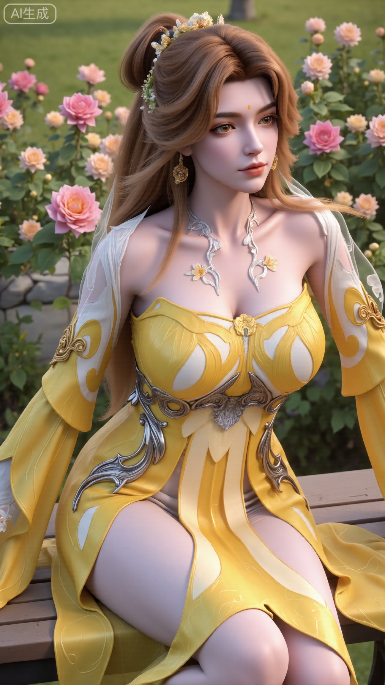 (masterpiece, best quality:1.2),A beauty ,(dress). Leaning on a garden bench filled with flowers,.Sunlight filters through the leaves onto her face, creating a lazy and gentle atmosphere, and her skirt sways softly in the breeze. 8K resolution, detailed texture of knitted fabric, lustrous pearl texture, vivid flower colors, soft natural light, Instagram - style filter texture.,(huge breasts:2.99),(full breasts:2.99),,XbaifengsongyuYH,Xbigbreasts,Xyehuiling,XtangwutongXnb,Xyinyangjiaoshengnv,XmupeilingHongyi,XsiyouyouYH,XkejinnvdiHY,Xbaitianshi,XtangwutongXM,XnvgongjueNB,XchuyueXM,Xtantaizhangmen,XhuangjinhuanvziNB
