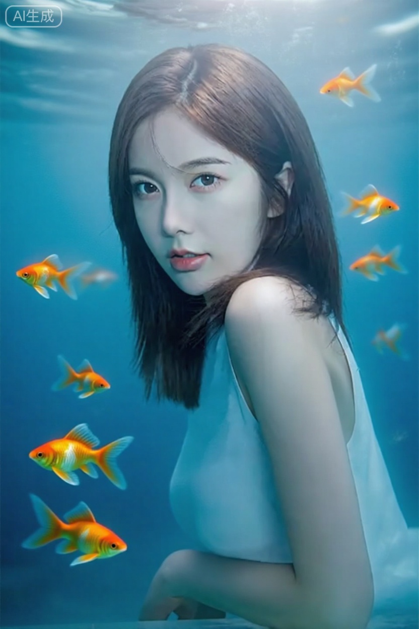 Convert the image into an underwater group photo effect