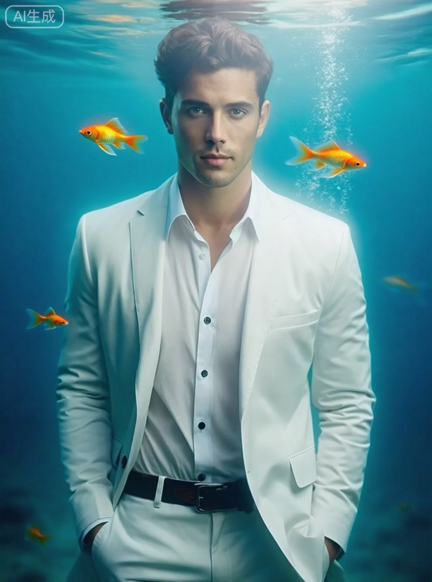 Convert the image into an underwater group photo effect