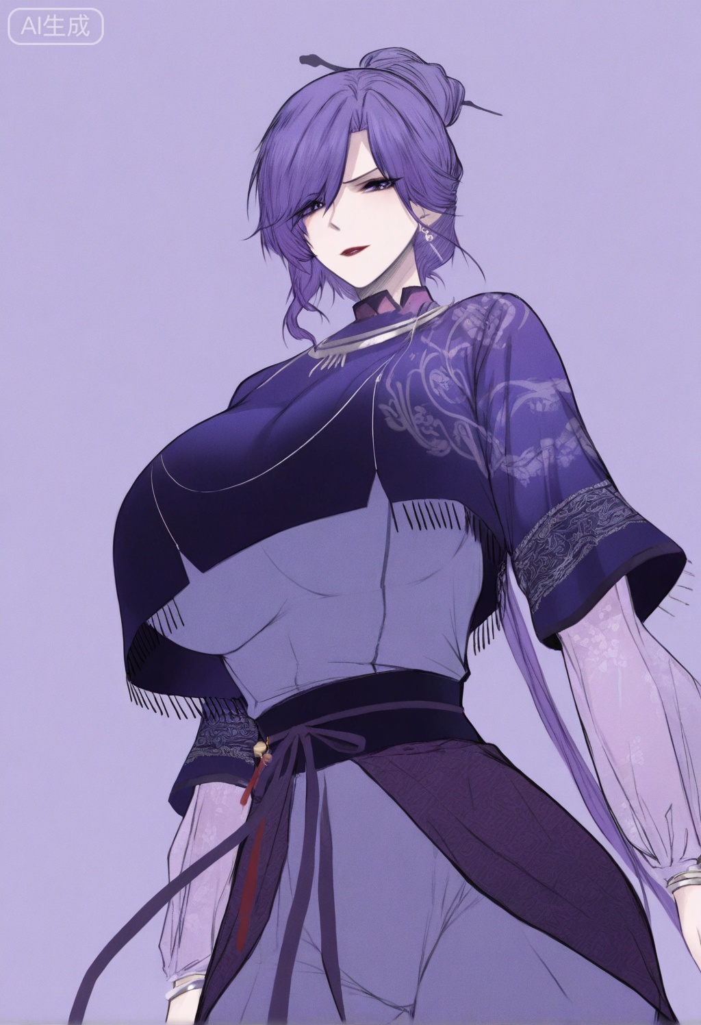 ((very awa)),(solo),highly detailed,(best quality),((masterpiece)),1girl,looking at viewer,simple background,,anbiru,lineart,flat color,hair bun,jewelry,