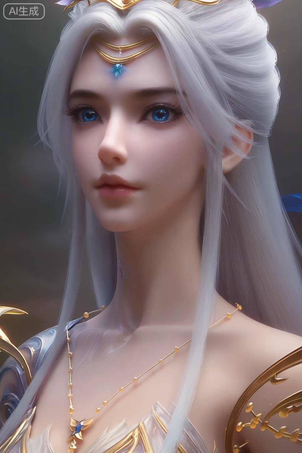 score_9,score_8_up,score_7_up,
1girl, solo, long hair, breasts, looking at viewer, blue eyes, hair ornament, dress, jewelry, upper body, white hair, necklace, armor, realistic, 