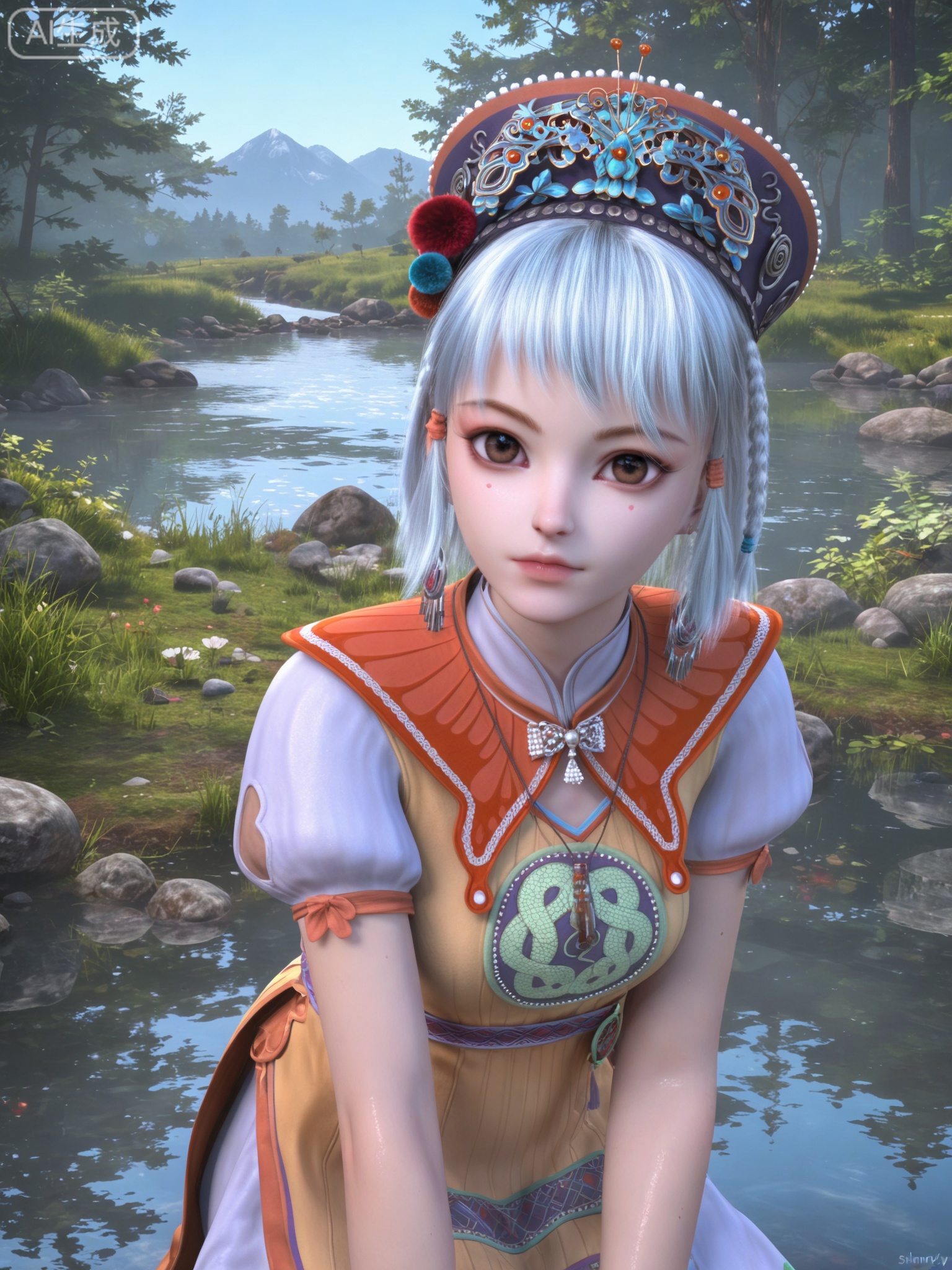 score_9,score_8_up,score_7_up,1girl,looking_at_viewer,realistic,photorealistic,1girl,Vivid Colors,bright environment,shiny skin,shiny hairjewelry,detail eyes,Eyes highlights,extreme detail description,(full body:0.8),light,glowing,sunshine,bright,reflection,bright,sunshine on face,shiny,shinny,petite,thin,leg slimming,lose weight,slim hips,lakeside,delicate water,reflection,specular reflection,sitting_down,(shinny,petite:1.3),white hair,brown eyes,