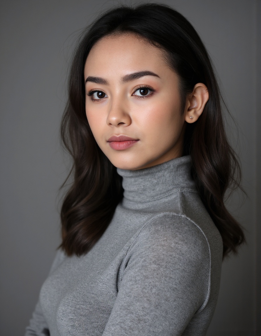 A close-up editorial fashion portrait of a young female model,  tightly framed to include only her face,  neck on Tensor.Art