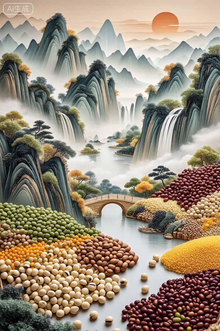 一幅山水画,五谷坚果创意画