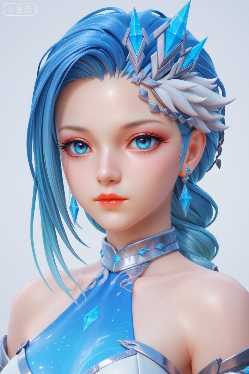 supermodel,score_8_up,score_7_up,hyperdetailed,hyperrealistic,volumetric lighting,focus on face,textured skin,eye lighting,SkinHairDetail,zPDXL,very attractive,Expressiveh,realistic skin,
score_9,score_8_up,score_9,score_8_up,1 girls,high cold face,yujie,perfect round large,breasts,jewelry,beautiful eyes,,blue eyes,blue hair,earrings,hair ornament,jewelry,long hair,makeup,portrait,single braid,gaden