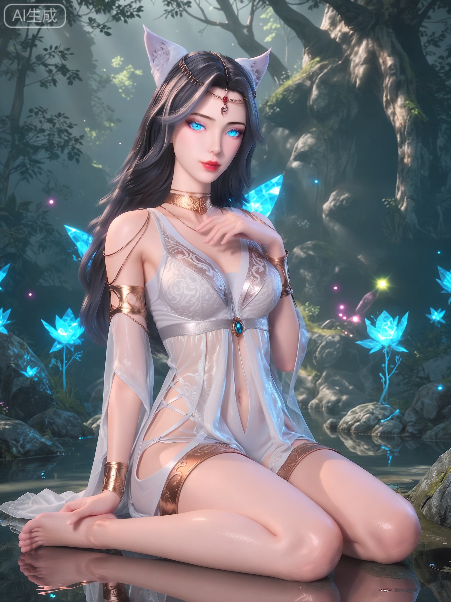 score_9,score_8_up,score_7_up,1girl,looking_at_viewer,realistic,photorealistic,1girl,Vivid Colors,(white babydoll:1.3),bright environment,shiny skin,shiny hairjewelry,detail eyes,Eyes highlights,extreme detail description,(full body:0.8),light,glowing,sunshine,bright,reflection,bright,sunshine on face,shiny,shinny,petite,thin,leg slimming,lose weight,slim hips,lakeside,delicate water,reflection,specular reflection,sitting_down,(shinny,petite:1.3),