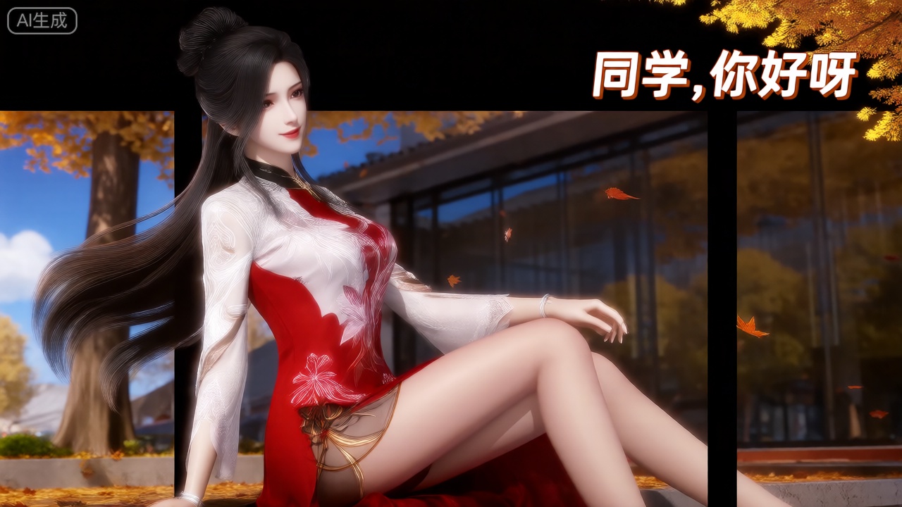第二类裸眼3D画面,  真实风格,  场景画面左侧展现一个绝美的女人顾倾寒冰凌 on Tensor.Art