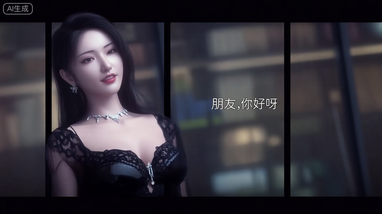 裸眼3D画面,  3D渲染,  场景画面左侧展现一个绝美的女人 on Tensor.Art