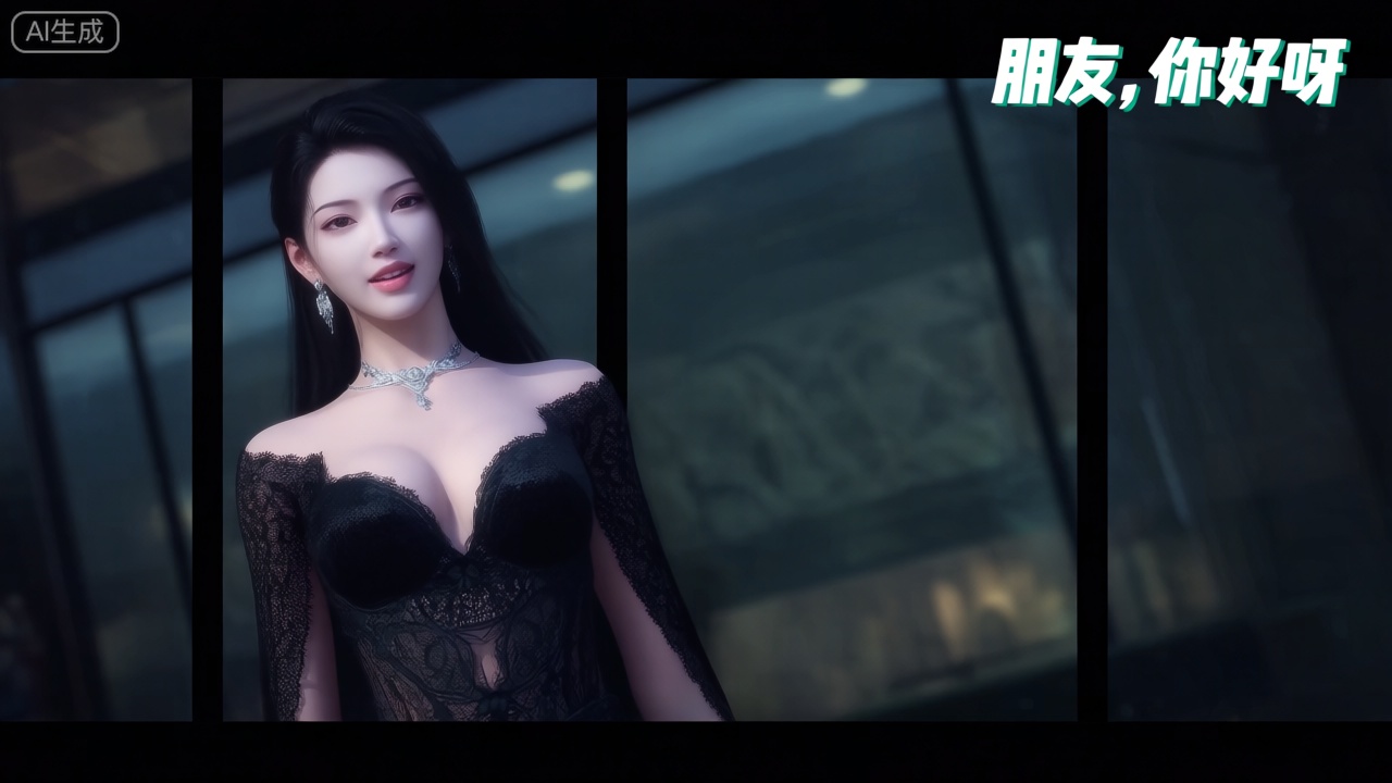 裸眼3D画面,  3D渲染,  场景画面左侧展现一个绝美的女人 on Tensor.Art