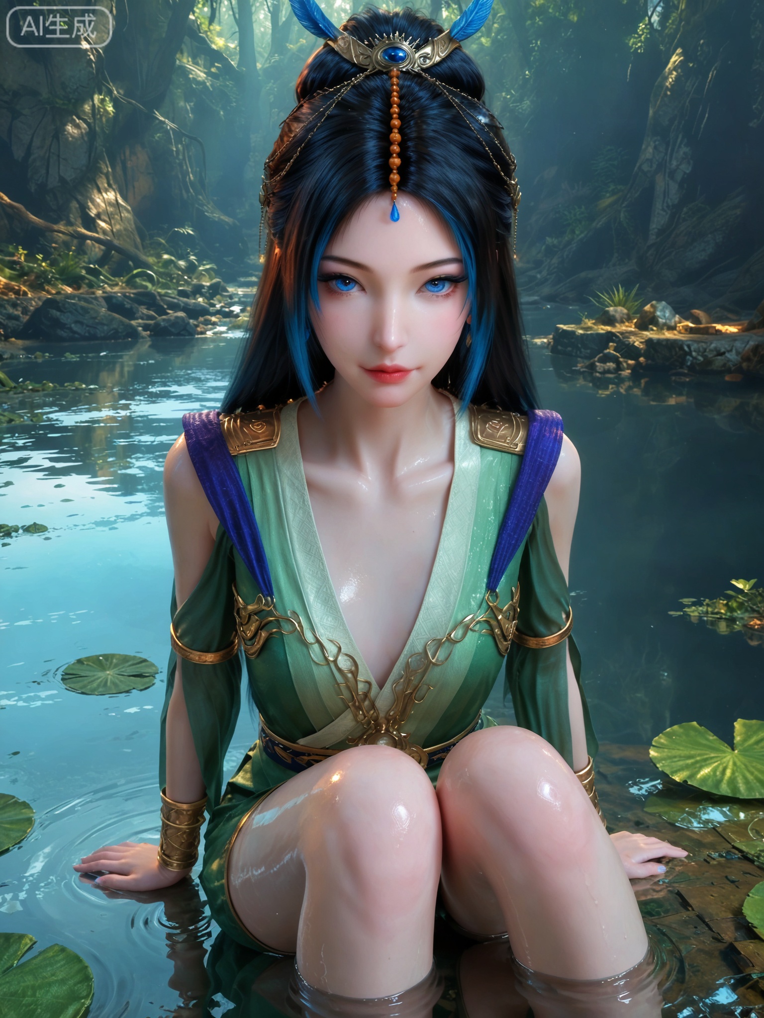 score_9,score_8_up,score_7_up,1girl,looking_at_viewer,realistic,photorealistic,1girl,Vivid Colors,bright environment,shiny skin,shiny hairjewelry,detail eyes,Eyes highlights,extreme detail description,(full body:0.8),light,glowing,sunshine,bright,reflection,bright,sunshine on face,shiny,shinny,petite,thin,leg slimming,lose weight,slim hips,lakeside,delicate water,reflection,sitting_down,(shinny,petite:1.3),