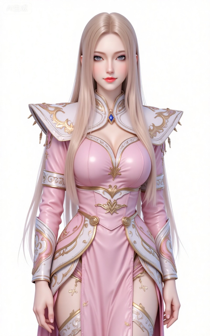 kaisha,long hair,blonde hair,lips,blue eyes,makeup,eyeshadow,dress,upper_body,
 white_background,simple_background,pifu,guanghuapifu,liushen,lvjing,lvjing,