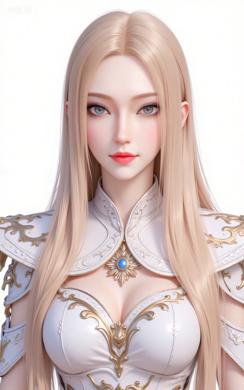 kaisha,long hair,blonde hair,lips,blue eyes,makeup,eyeshadow,dress,upper_body,
 white_background,simple_background,pifu,guanghuapifu,liushen,lvjing,lvjing,