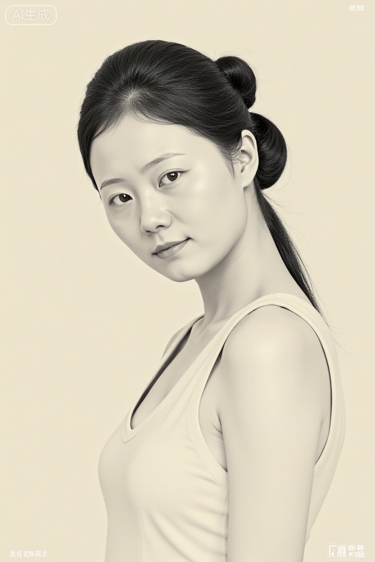 woman,Sketch posters from the film“The Somewhere in Time of China”, featuring young Chinese women, pencil sketches, and a combination of beige and grey. Black hair slightly up, silhouette like a dream world. Soft pencil outline, gentle and moving face, charm quietly emerged. The eyes are bright and shining, the corners of the lips are slightly upturned. Charm hidden in the paper, it is intoxicated with this view of youth.