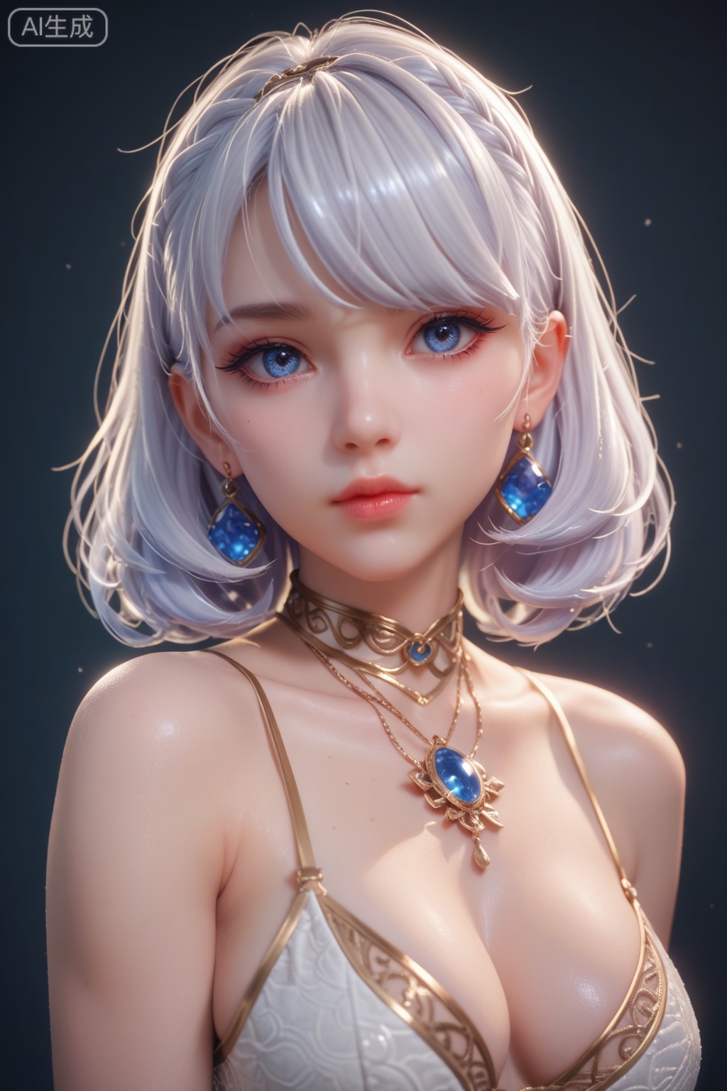 supermodel,score_8_up,score_7_up,hyperdetailed,hyperrealistic,volumetric lighting,focus on face,textured skin,eye lighting,SkinHairDetail,zPDXL,intricate and refined delicate details,unreal engine,very attractive,ultra high res,Expressiveh,realistic skin,score_9,score_8_up,score_9,score_8_up,1 girls,high cold face,yujie,perfect round large,breasts,jewelry,beautiful eyes