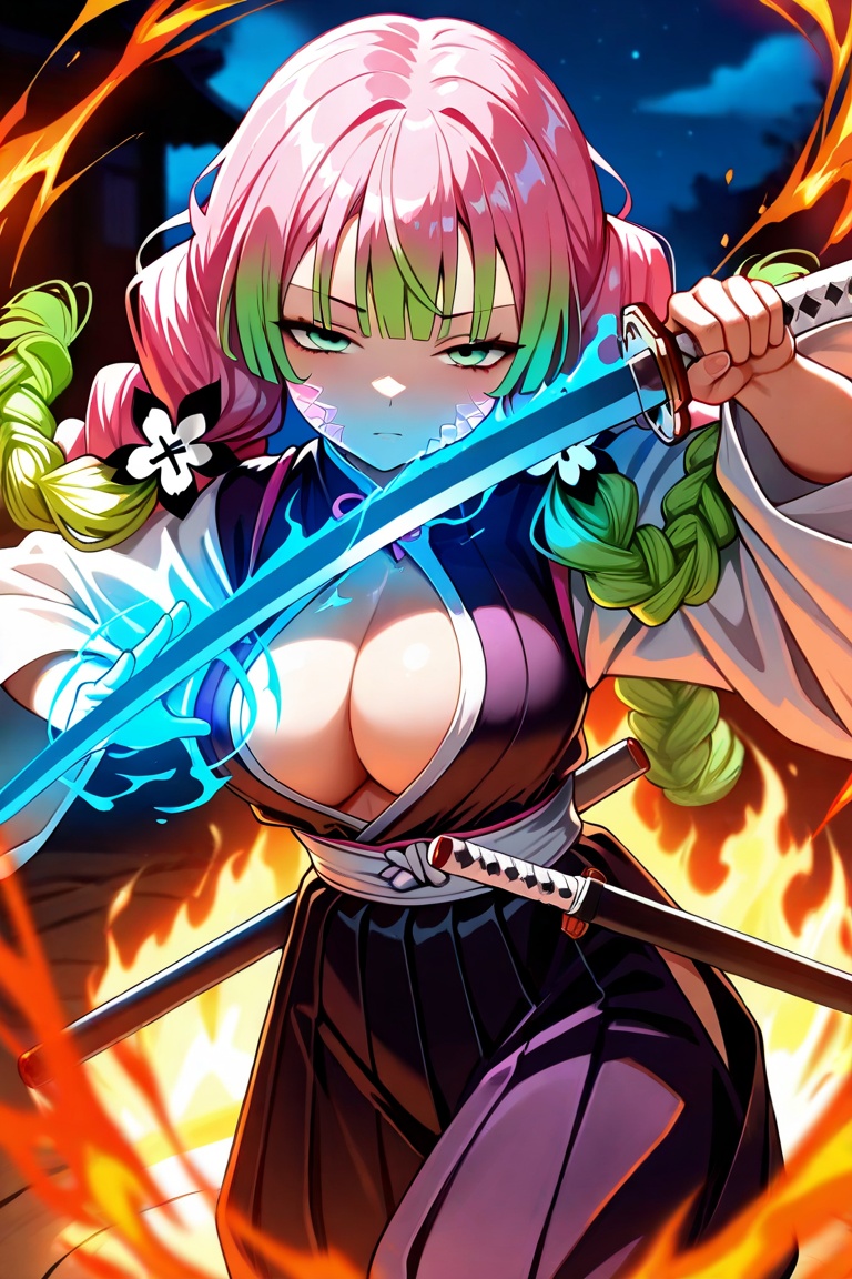 lovely,  mitsuri kanroji costume,  floating on Tensor.Art