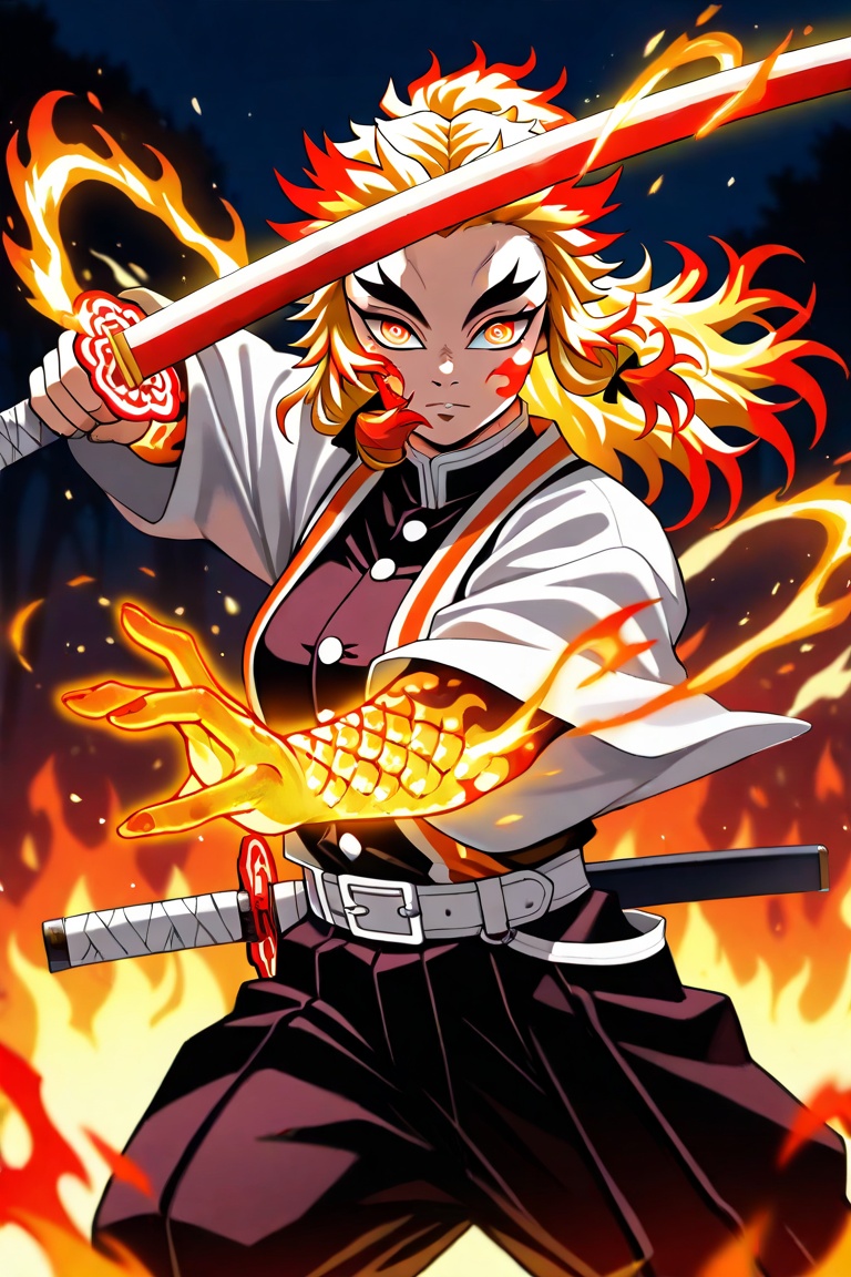 Kyojuro Rengoku from demon slayer,  Kyojuro Rengoku costume,  floating on Tensor.Art