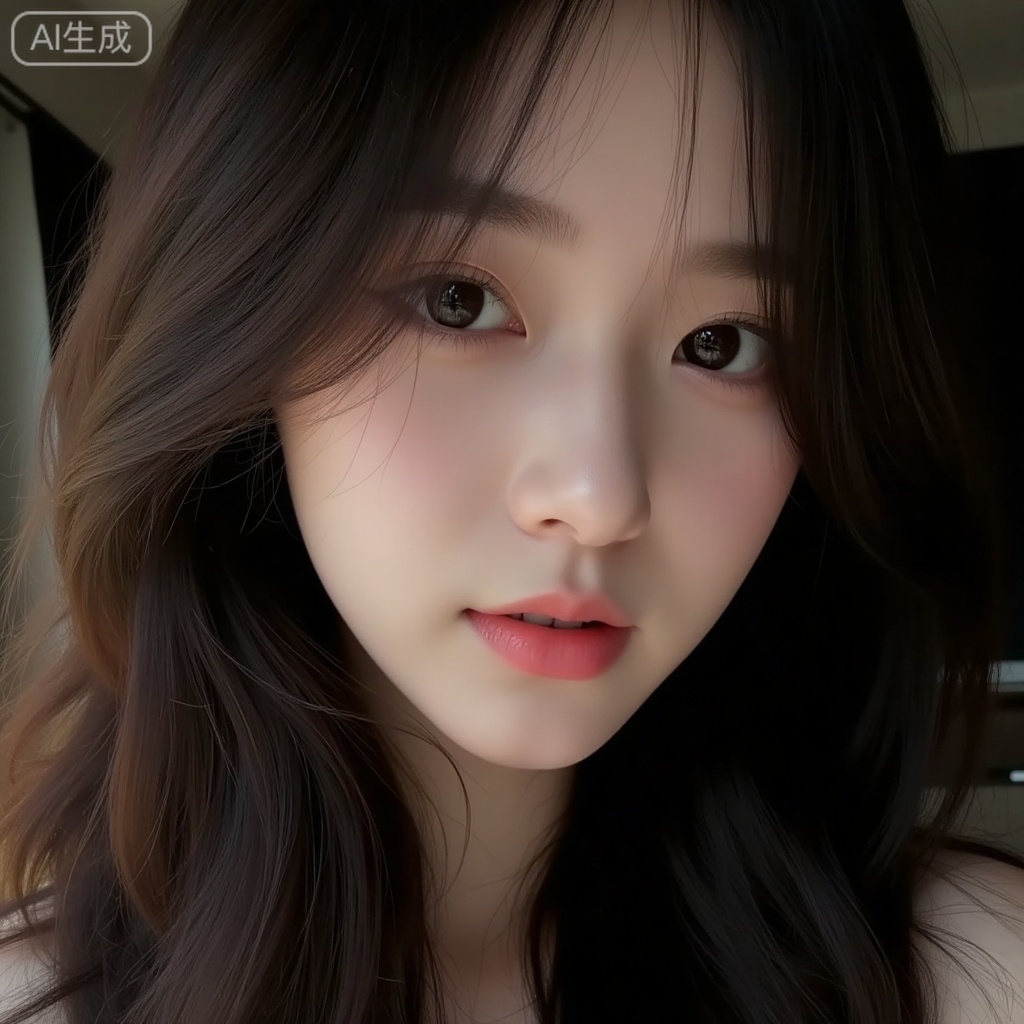 a close-up headshot of a young woman,long hair