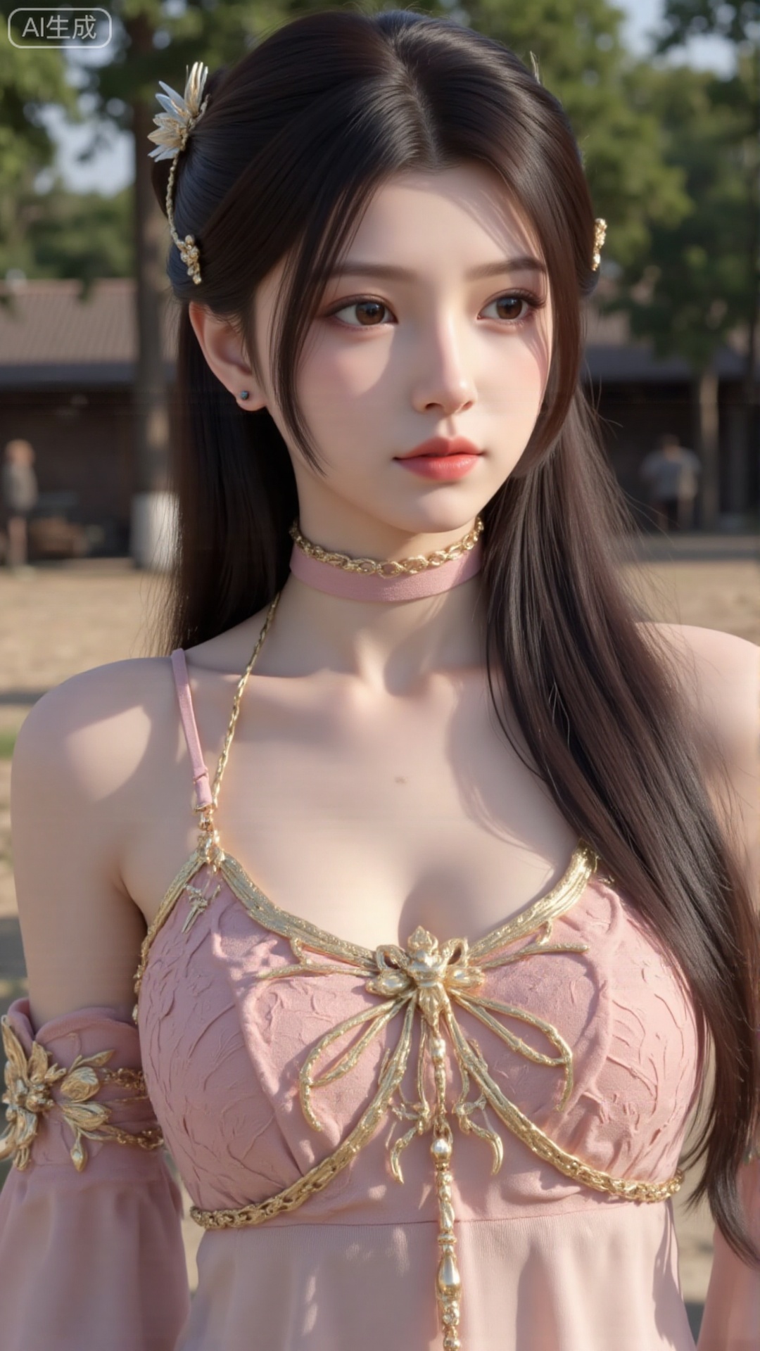  a asian woman, sexy long hair, blue eyes, charming and seductive temperament, distant close-up, golden ratio, movie texture, minimalism, high-end feeling, strong contrast between cold and warm, outdoor scenes, 